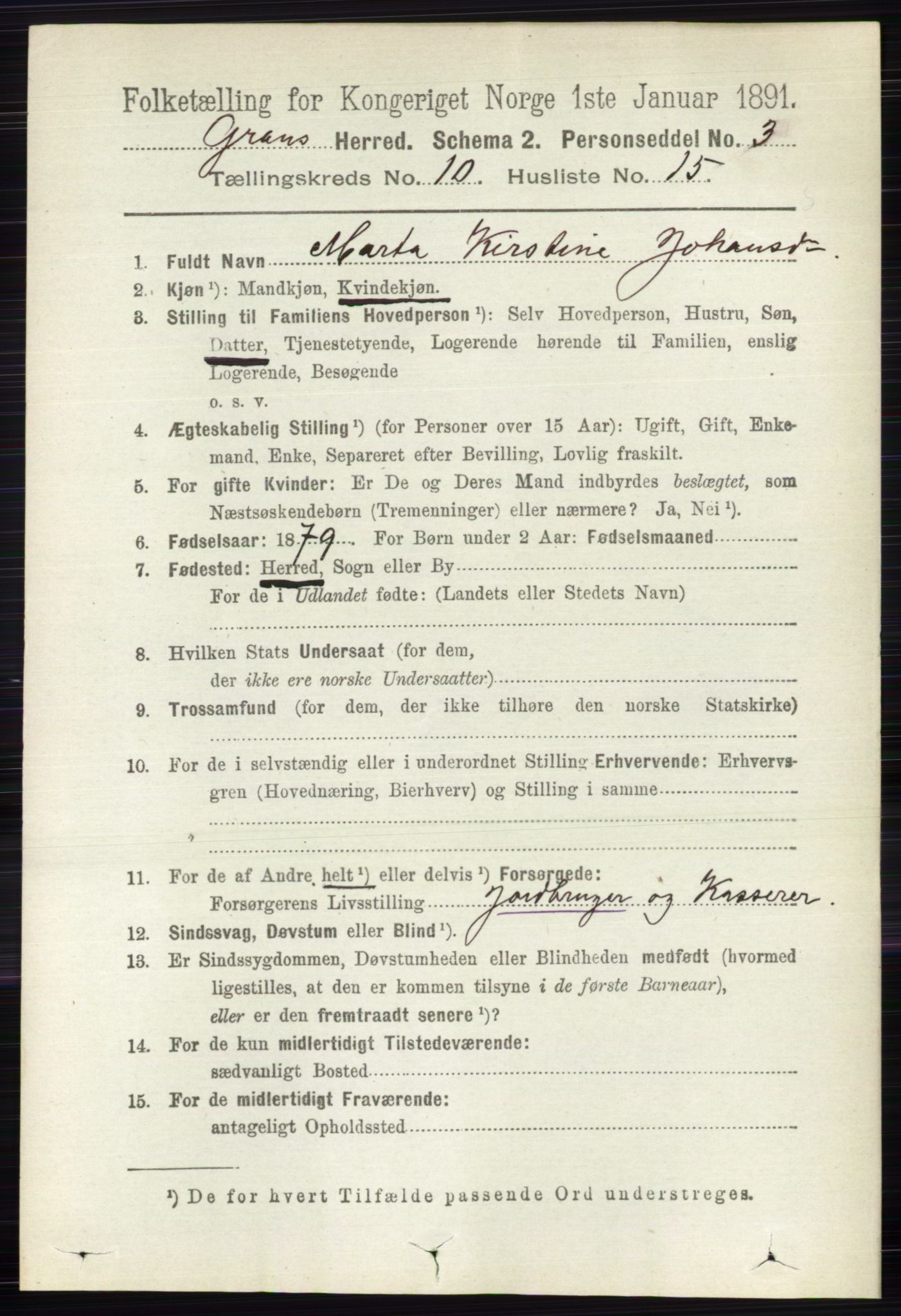 RA, 1891 census for 0534 Gran, 1891, p. 4749