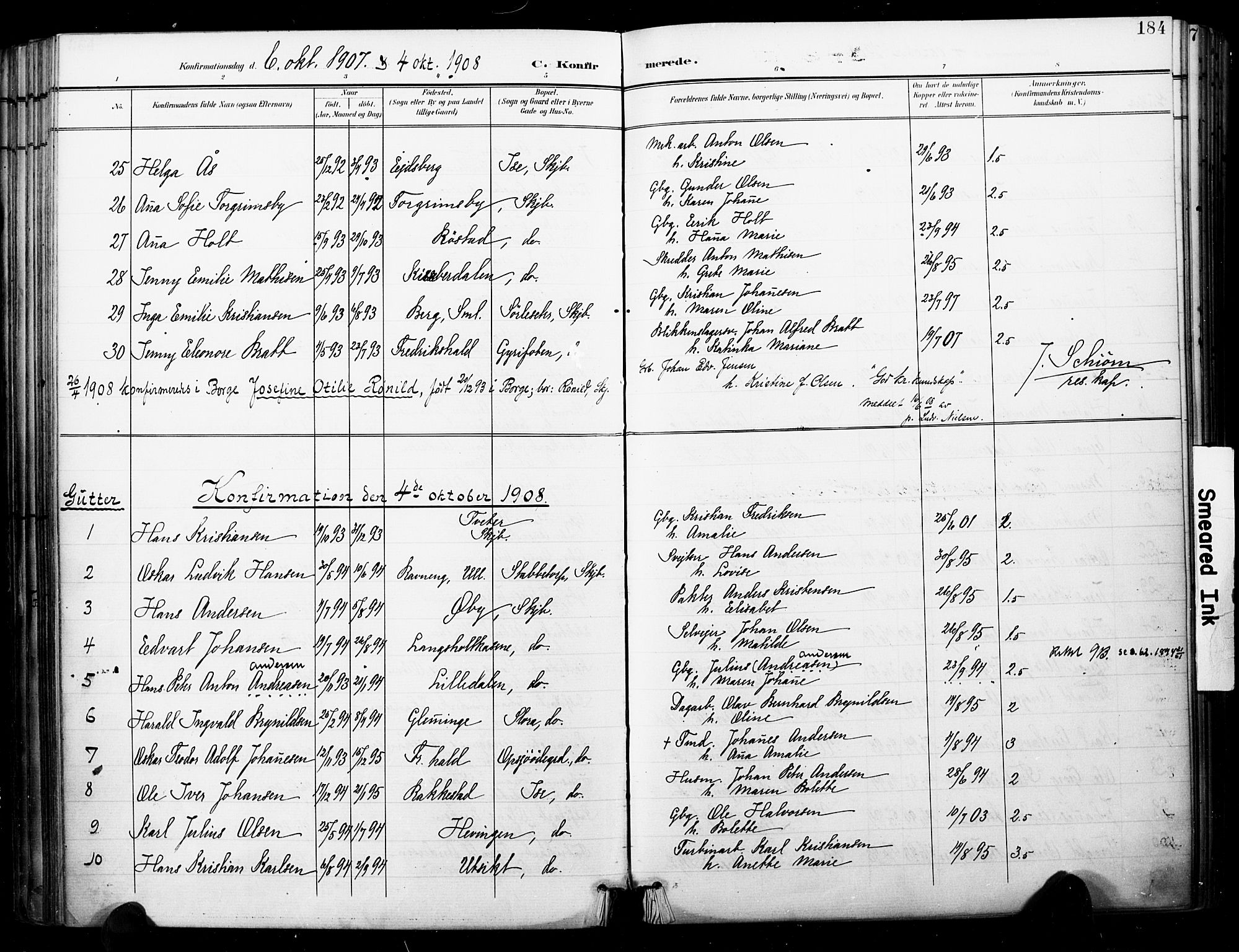 Skjeberg prestekontor Kirkebøker, SAO/A-10923/F/Fa/L0010: Parish register (official) no. I 10, 1898-1911, p. 184