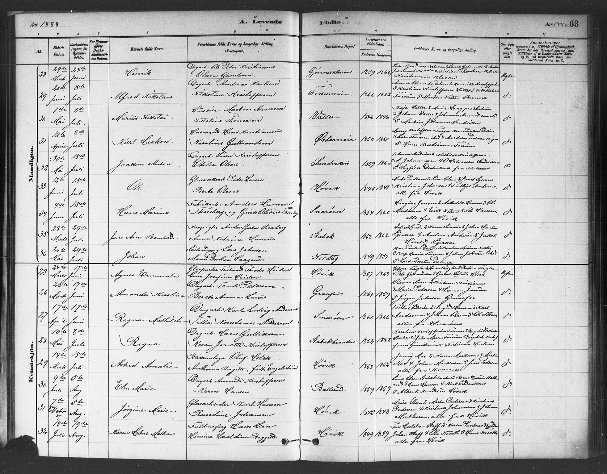 Asker prestekontor Kirkebøker, AV/SAO-A-10256a/F/Fc/L0001: Parish register (official) no. III 1, 1879-1892, p. 63