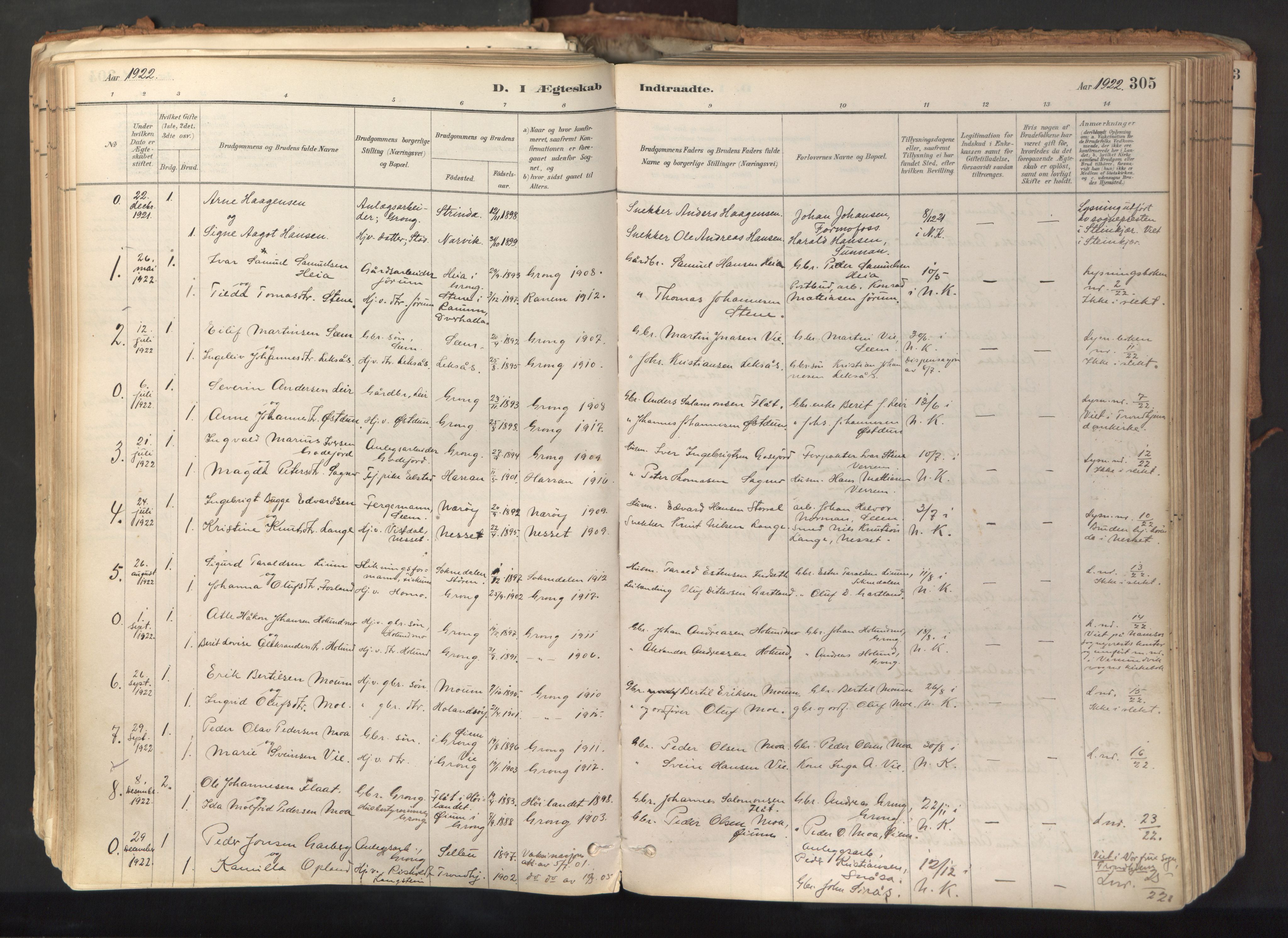 Ministerialprotokoller, klokkerbøker og fødselsregistre - Nord-Trøndelag, SAT/A-1458/758/L0519: Parish register (official) no. 758A04, 1880-1926, p. 305