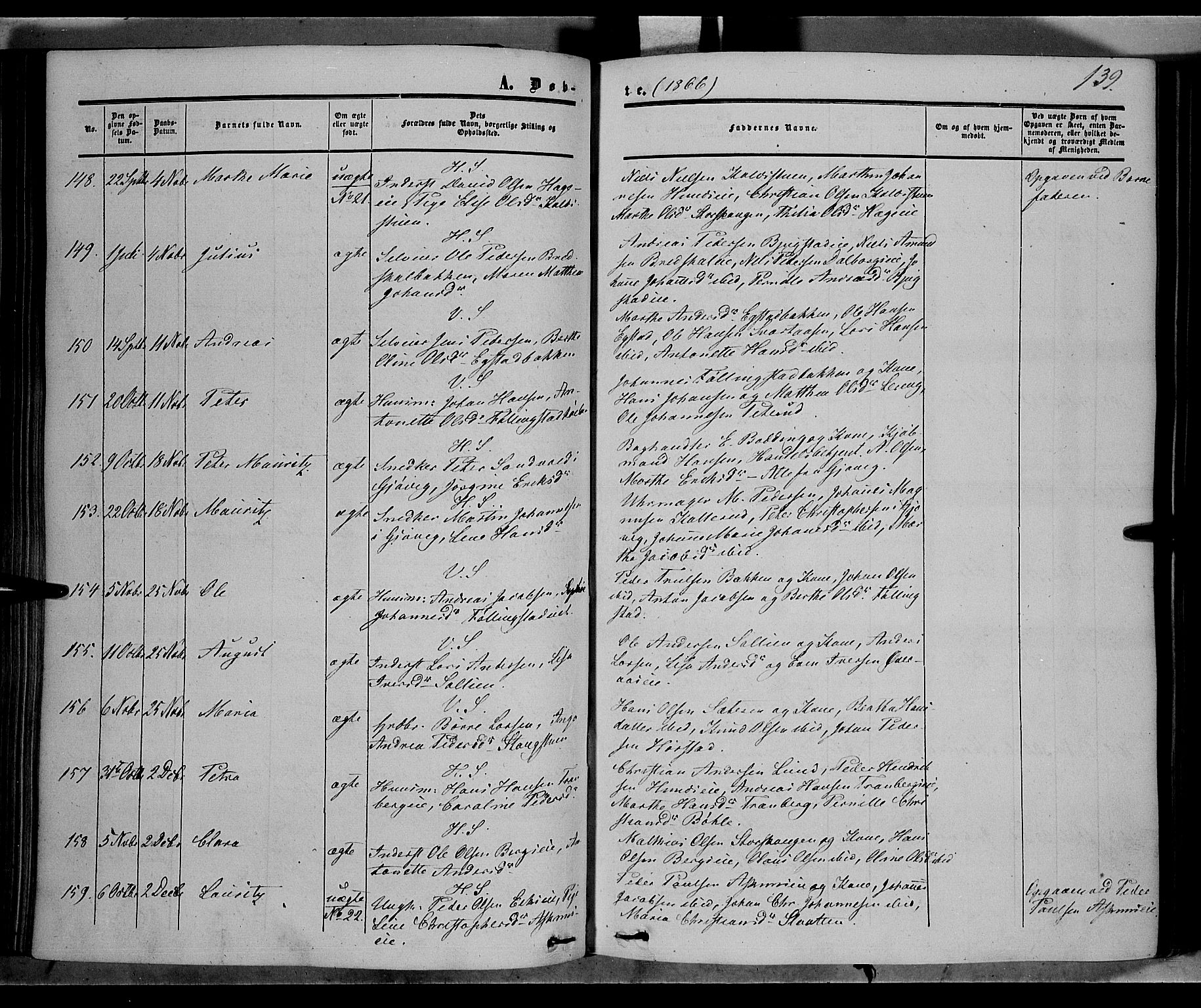 Vardal prestekontor, AV/SAH-PREST-100/H/Ha/Haa/L0006: Parish register (official) no. 6, 1854-1866, p. 139