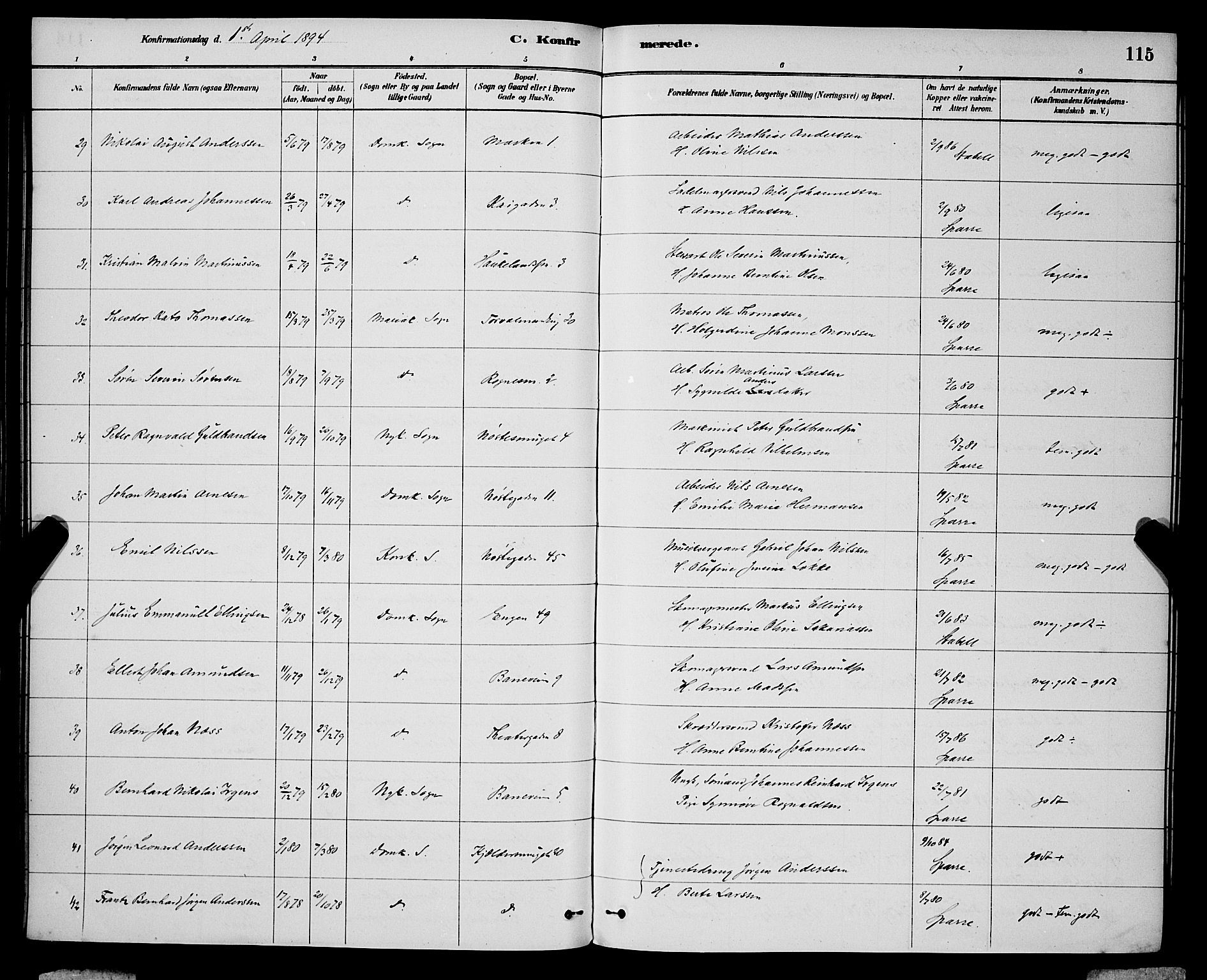 Domkirken sokneprestembete, SAB/A-74801/H/Hab/L0024: Parish register (copy) no. C 4, 1880-1899, p. 115