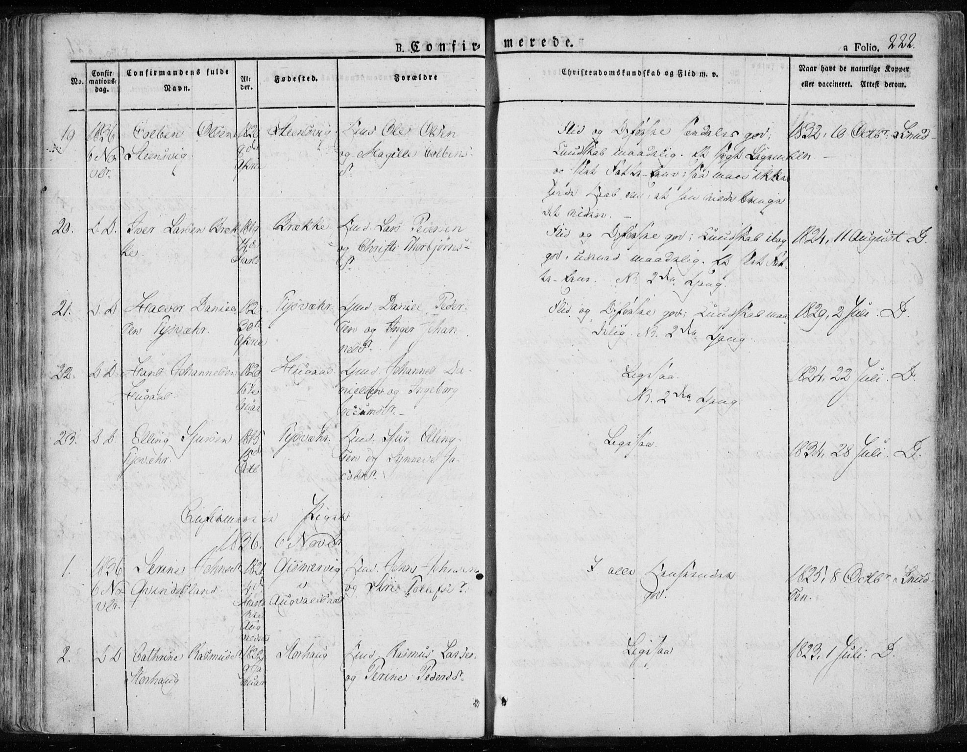 Tysvær sokneprestkontor, AV/SAST-A -101864/H/Ha/Haa/L0001: Parish register (official) no. A 1.1, 1831-1856, p. 222