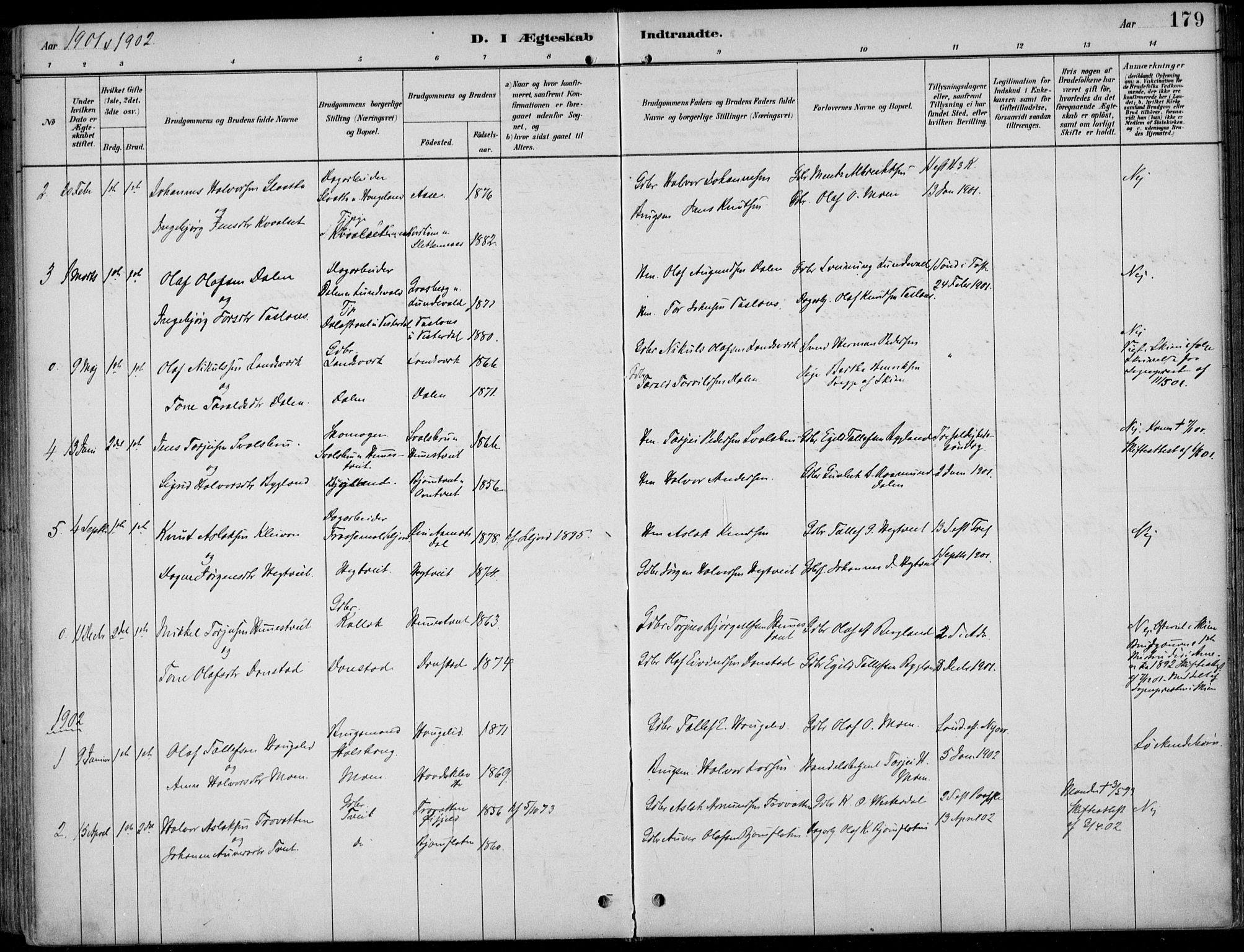 Kviteseid kirkebøker, SAKO/A-276/F/Fb/L0002: Parish register (official) no. II 2, 1882-1916, p. 179