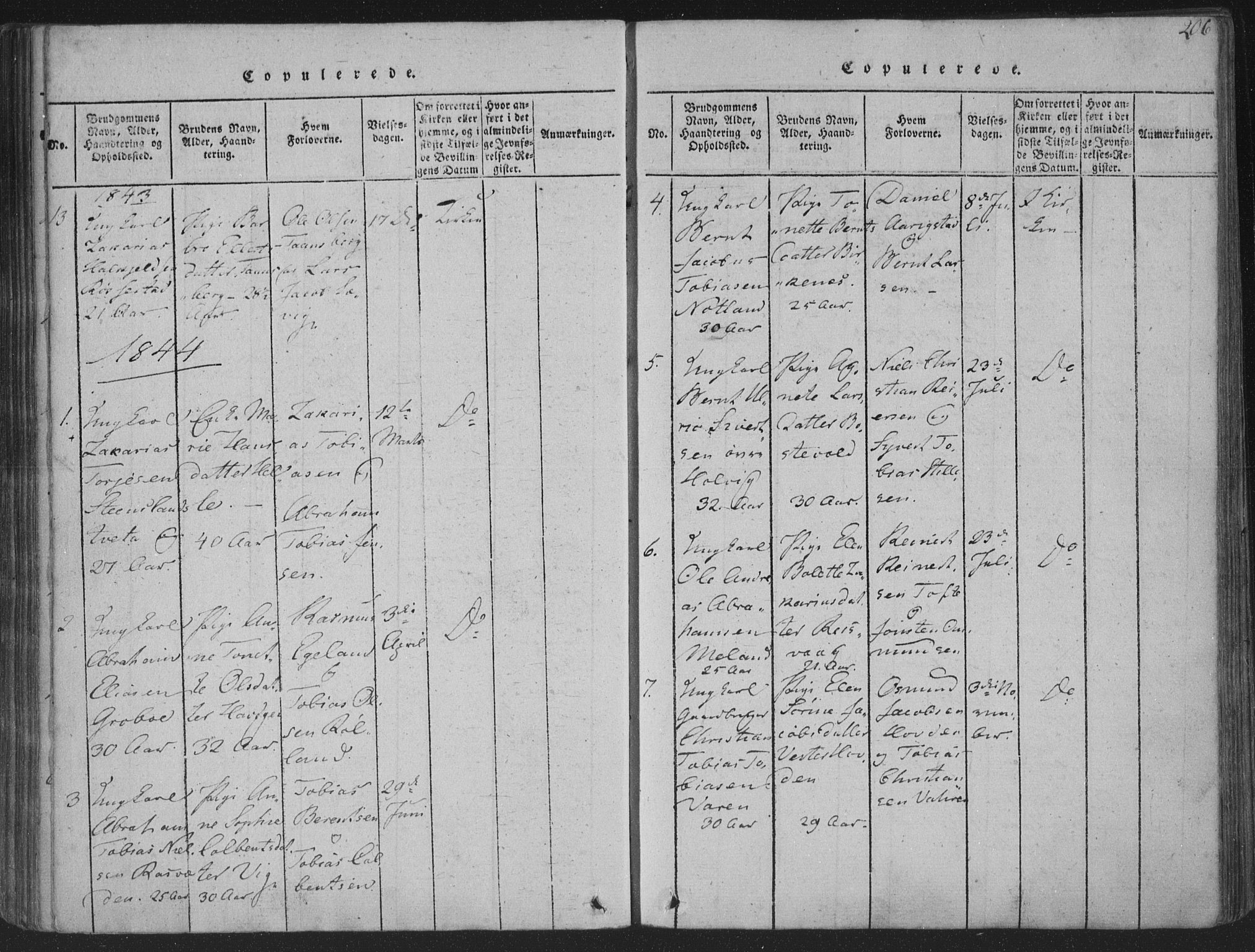 Herad sokneprestkontor, SAK/1111-0018/F/Fa/Fab/L0002: Parish register (official) no. A 2, 1816-1844, p. 206