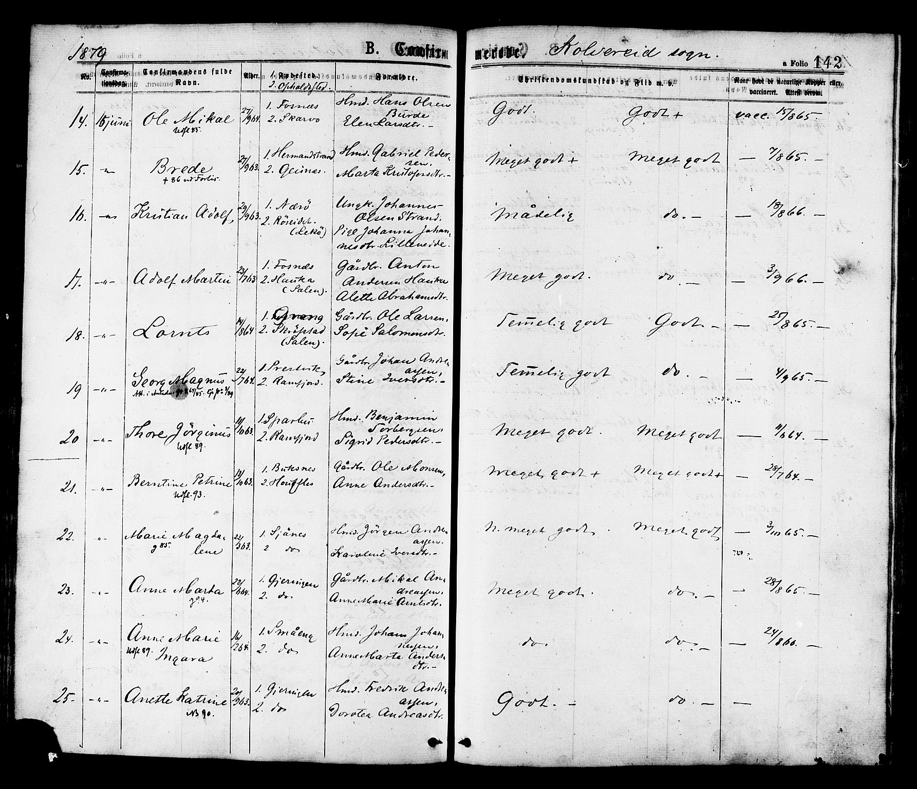 Ministerialprotokoller, klokkerbøker og fødselsregistre - Nord-Trøndelag, AV/SAT-A-1458/780/L0642: Parish register (official) no. 780A07 /1, 1874-1885, p. 142