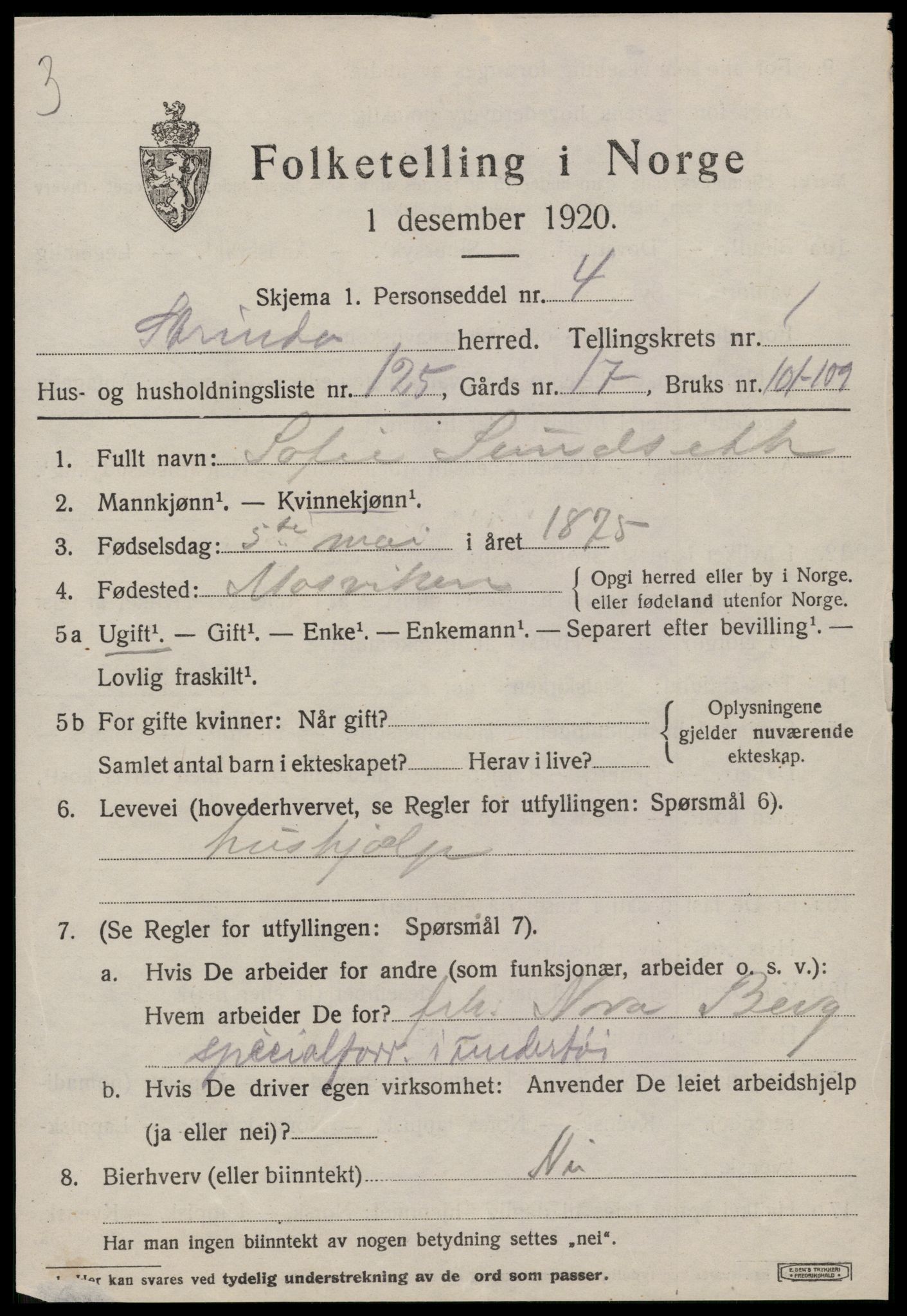 SAT, 1920 census for Strinda, 1920, p. 6014