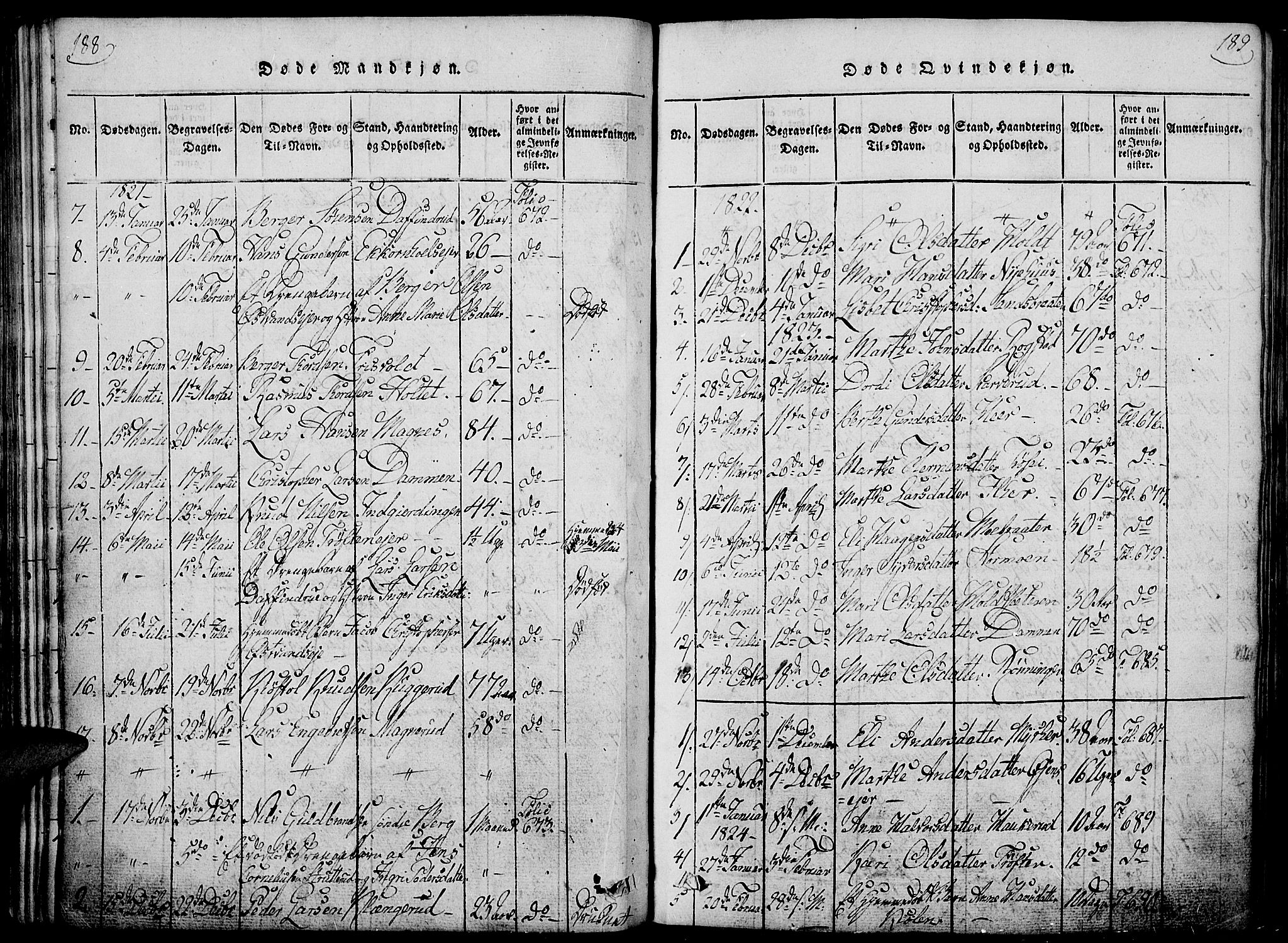 Nord-Odal prestekontor, AV/SAH-PREST-032/H/Ha/Haa/L0001: Parish register (official) no. 1, 1819-1838, p. 188-189