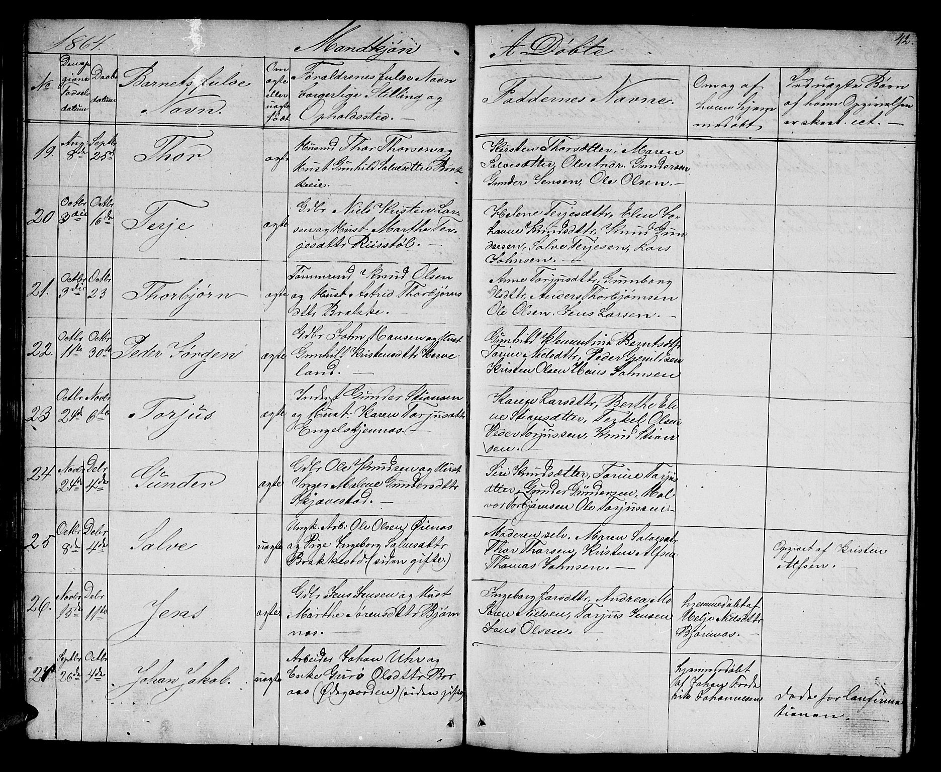 Austre Moland sokneprestkontor, SAK/1111-0001/F/Fb/Fba/L0001: Parish register (copy) no. B 1, 1842-1868, p. 42