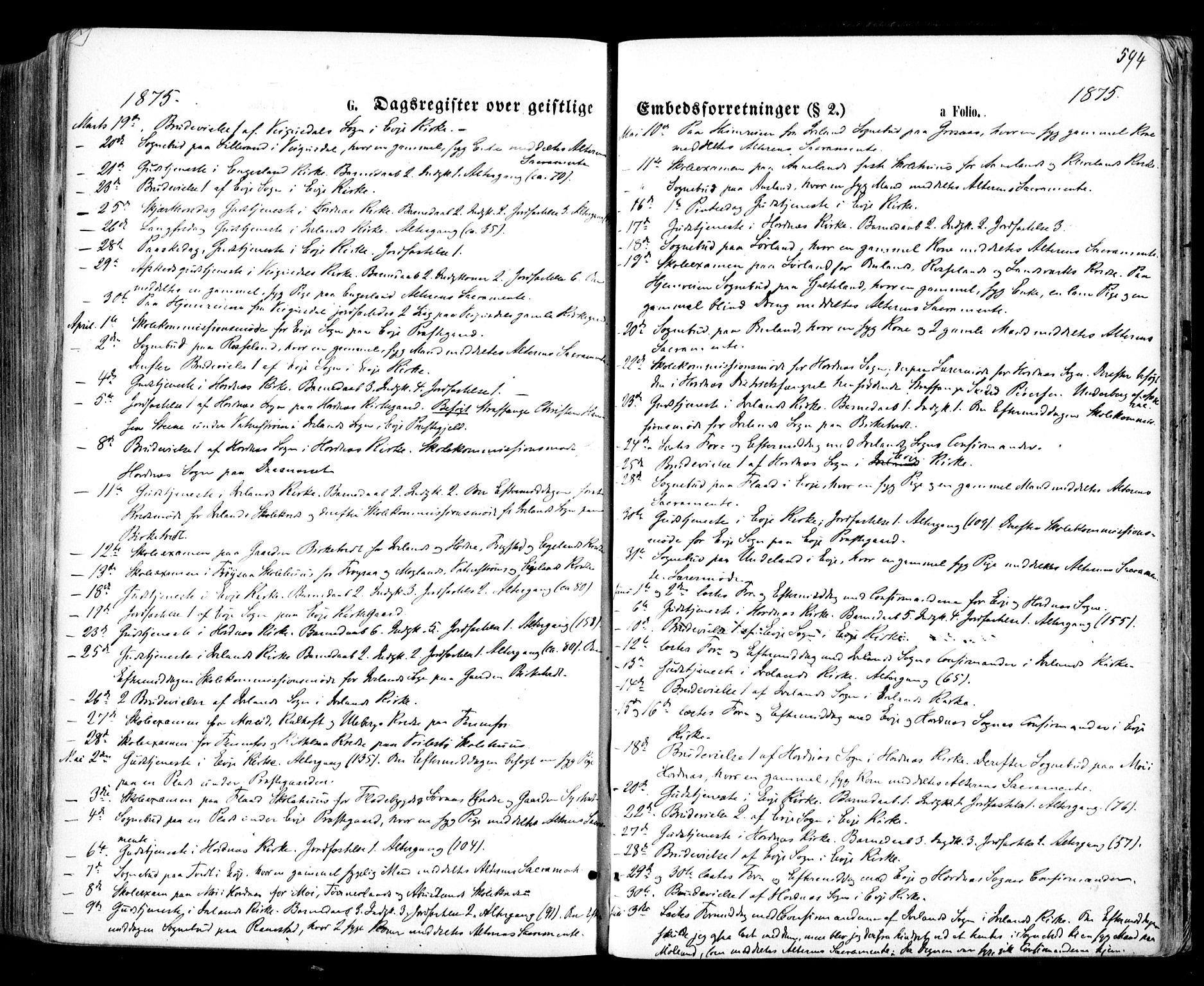 Evje sokneprestkontor, SAK/1111-0008/F/Fa/Faa/L0006: Parish register (official) no. A 6, 1866-1884, p. 594
