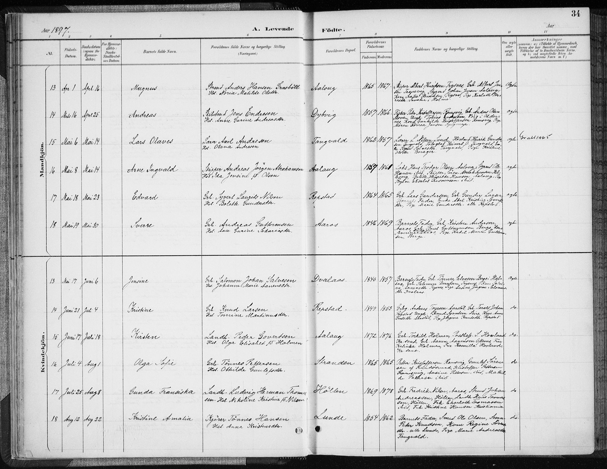 Søgne sokneprestkontor, AV/SAK-1111-0037/F/Fa/Fab/L0013: Parish register (official) no. A 13, 1892-1911, p. 34