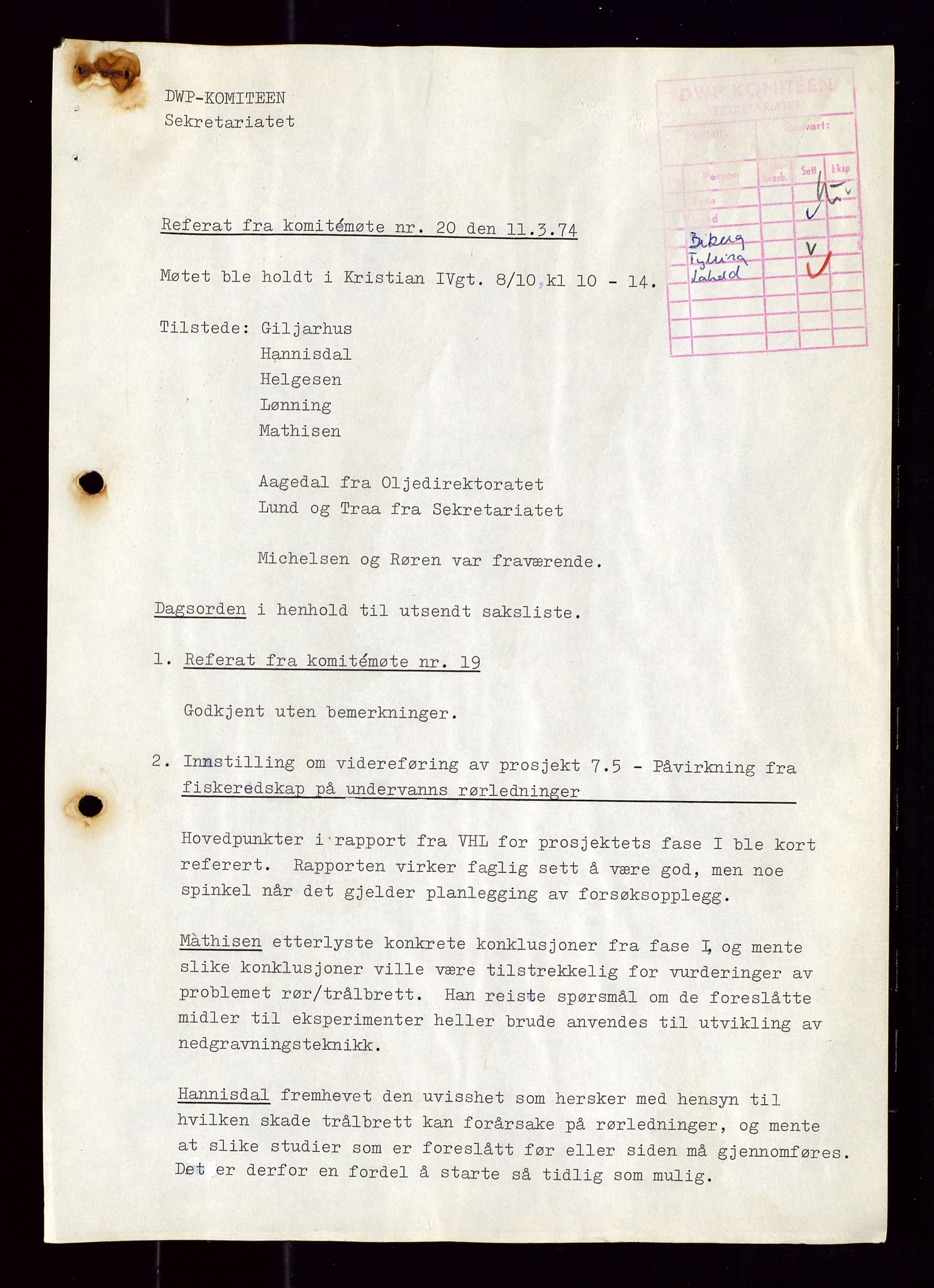 Industridepartementet, Oljekontoret, AV/SAST-A-101348/Di/L0001: DWP, møter juni - november, komiteemøter nr. 19 - 26, 1973-1974, p. 67