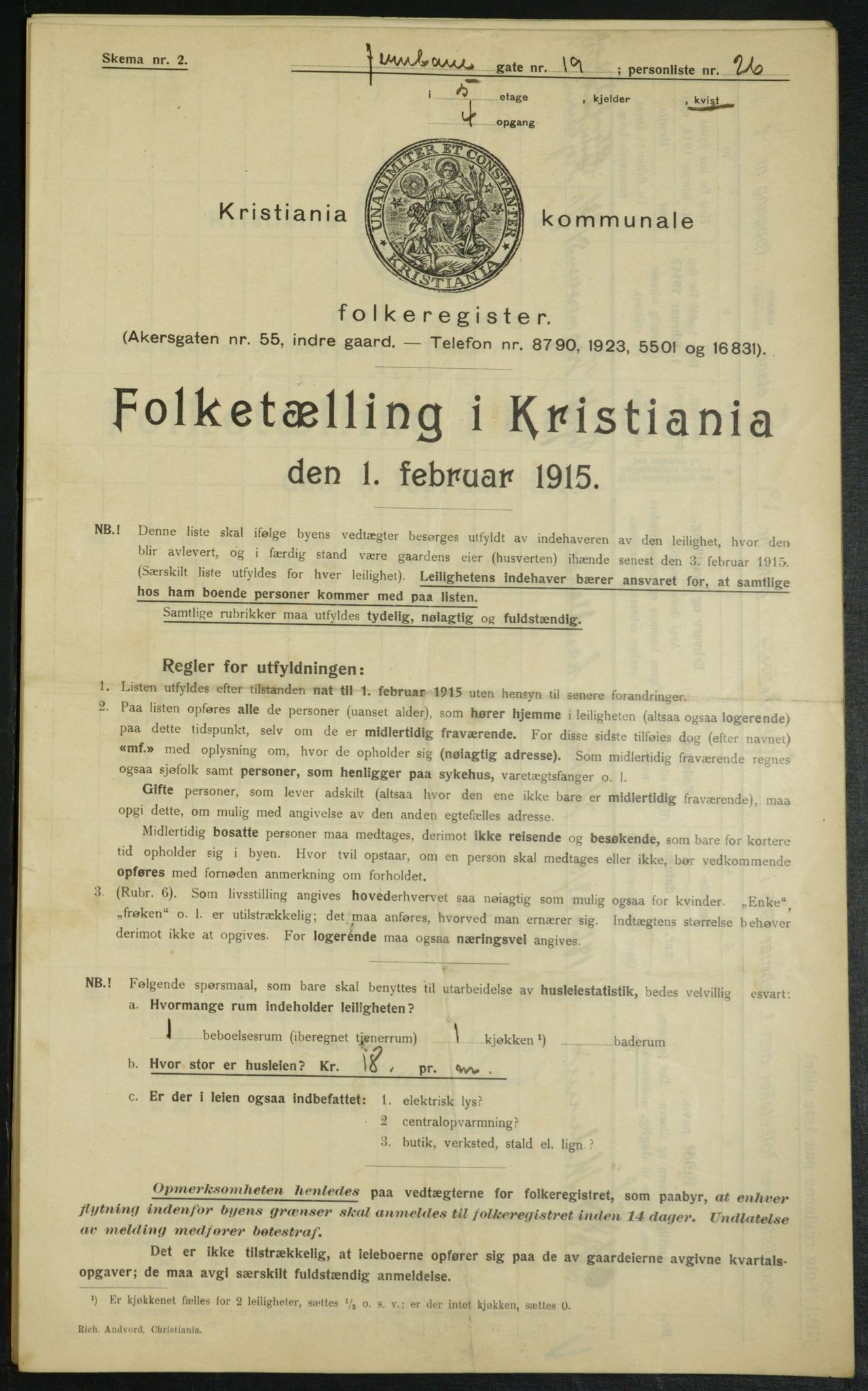 OBA, Municipal Census 1915 for Kristiania, 1915, p. 46361