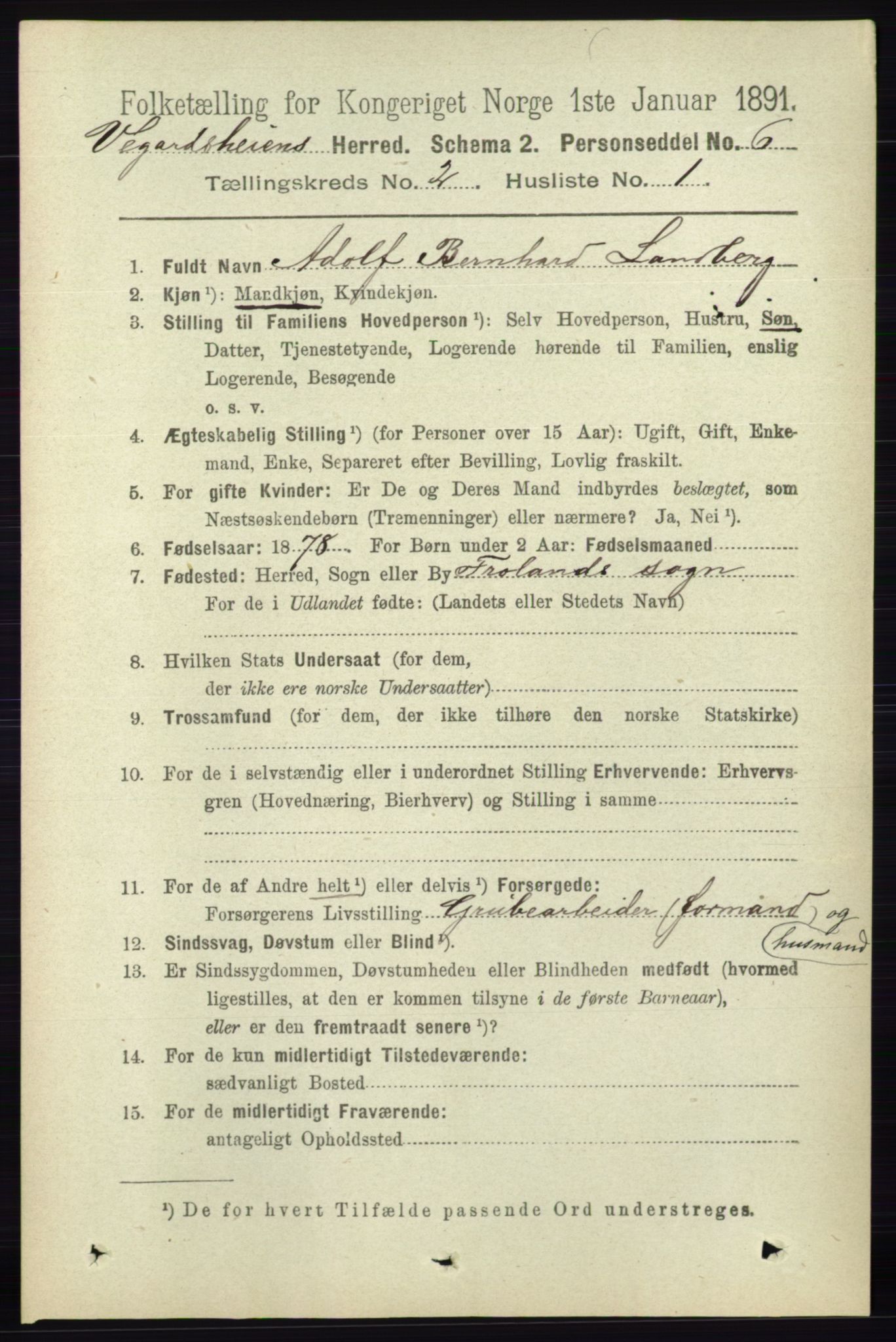 RA, 1891 census for 0912 Vegårshei, 1891, p. 363