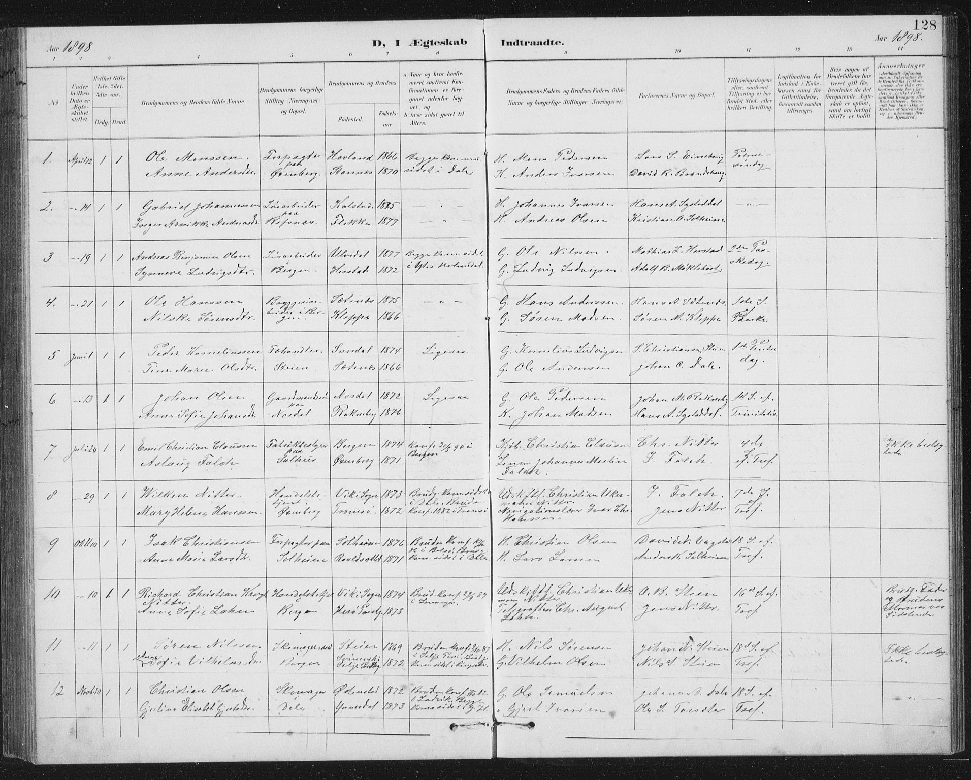 Fjaler sokneprestembete, SAB/A-79801/H/Hab/Habc/L0003: Parish register (copy) no. C 3, 1894-1917, p. 128