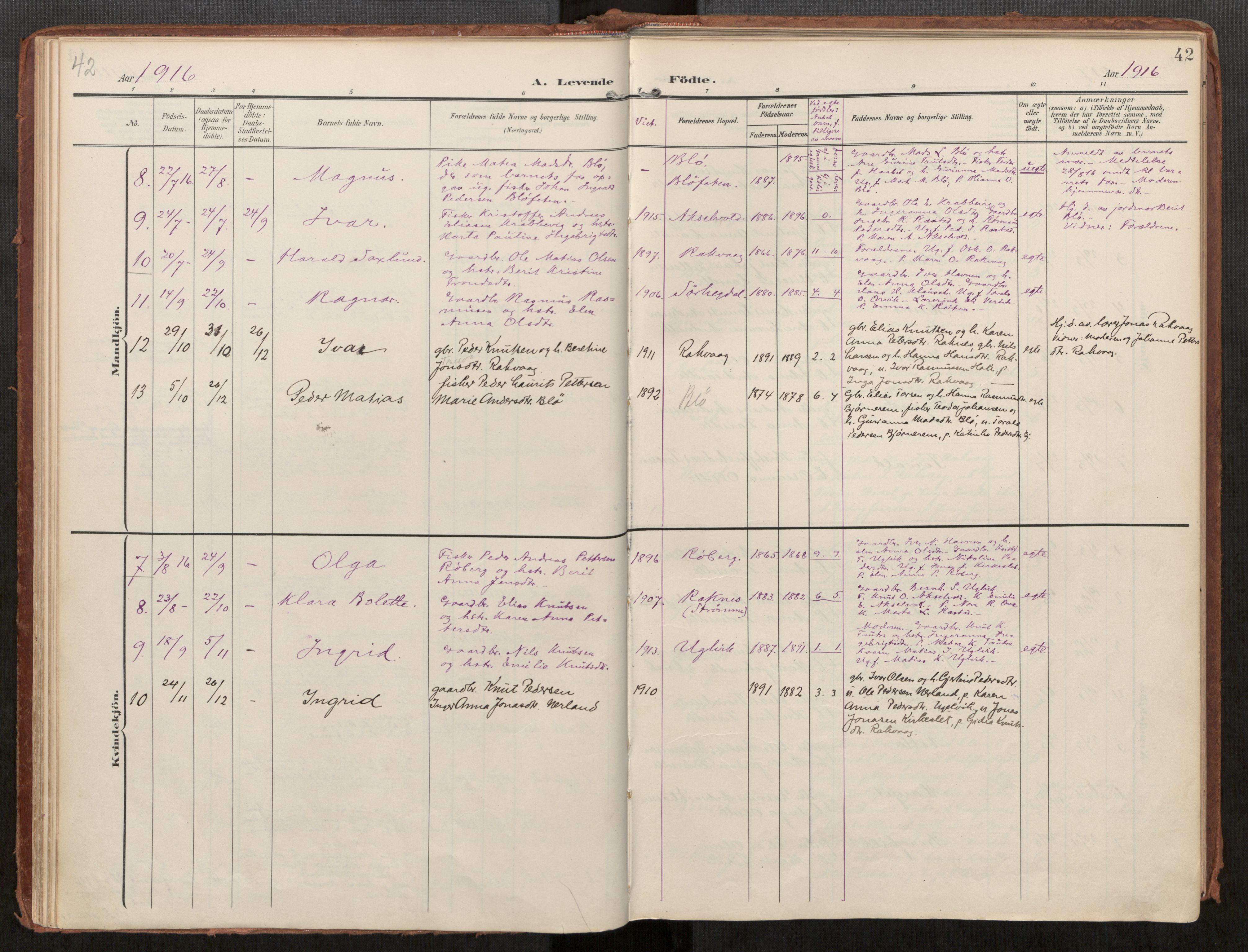 Ministerialprotokoller, klokkerbøker og fødselsregistre - Møre og Romsdal, AV/SAT-A-1454/563/L0740: Parish register (official) no. 563A02, 1903-1923, p. 42