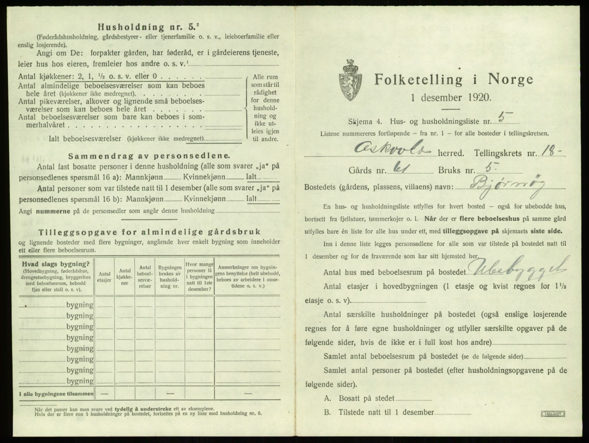 SAB, 1920 census for Askvoll, 1920, p. 985