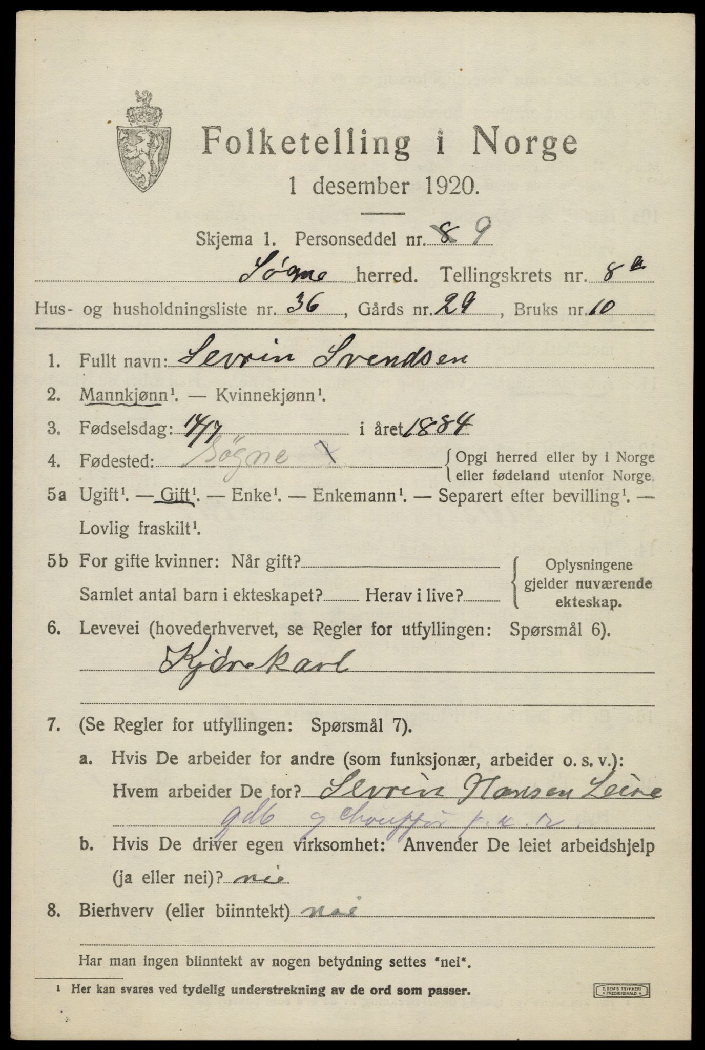 SAK, 1920 census for Søgne, 1920, p. 4389