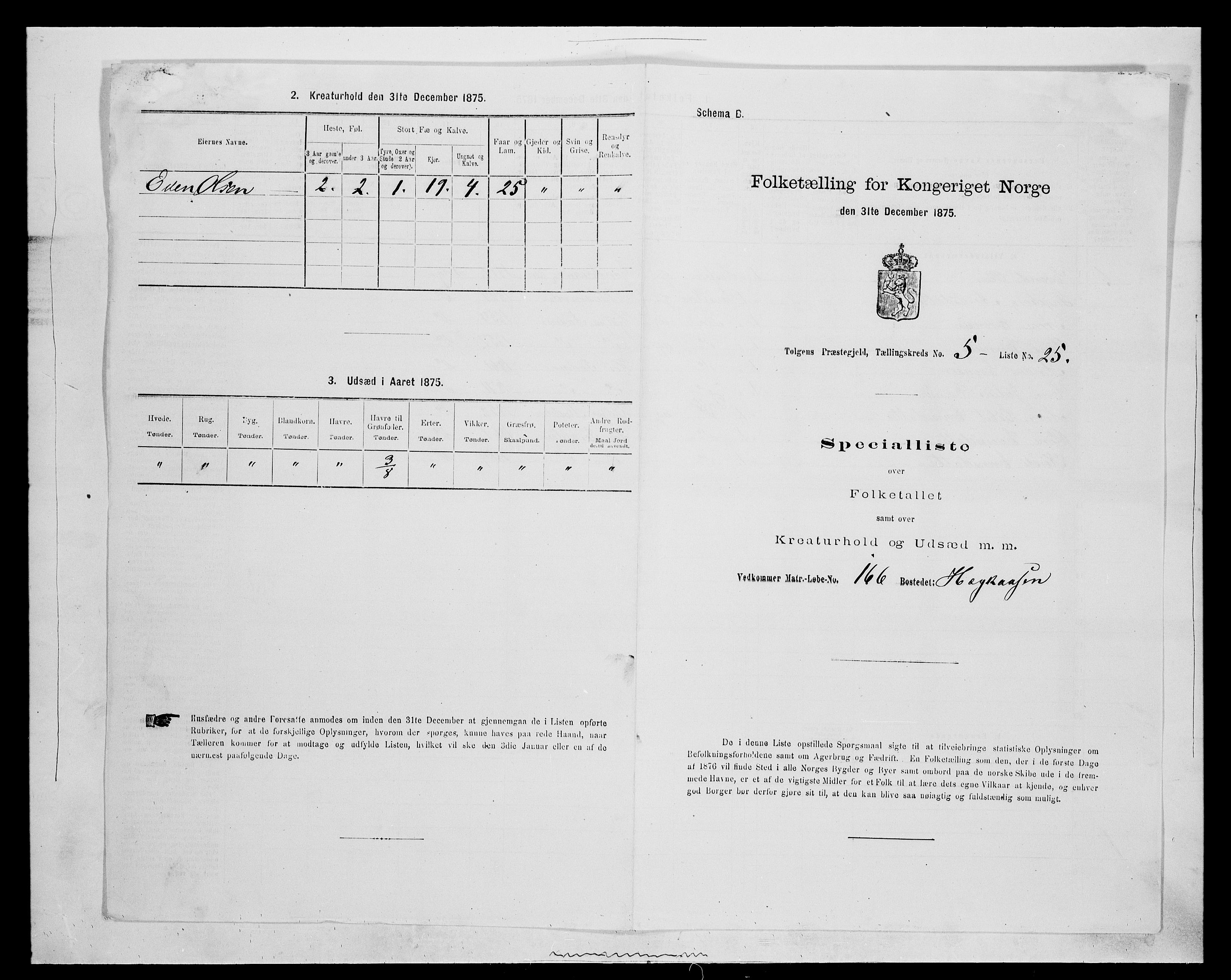 SAH, 1875 census for 0436P Tolga, 1875, p. 629