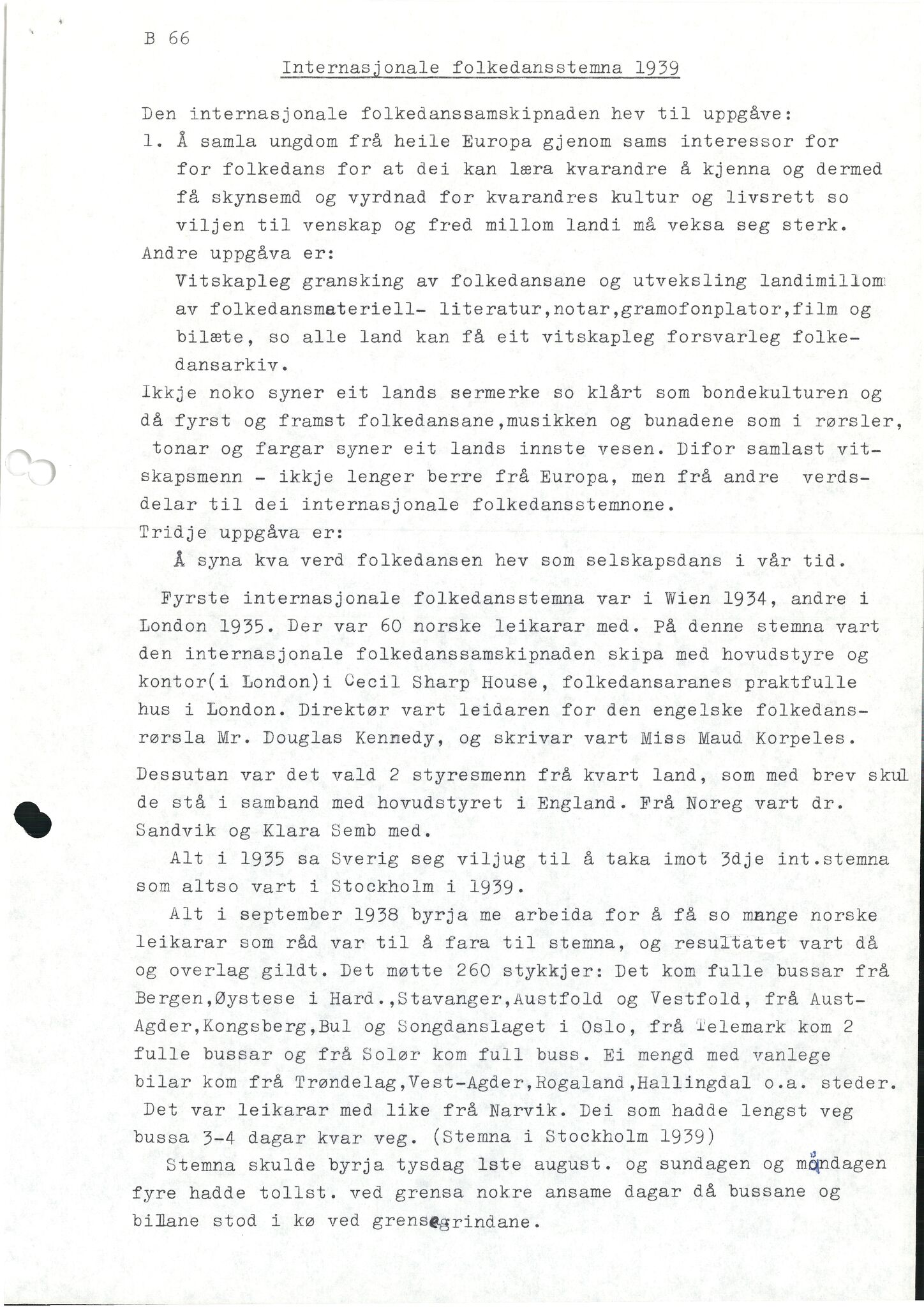 Samling etter Klara Semb, NSFF/KS/B/066: Klara Sembs referat frå Det Internasjonale Folkedansstevnet i 1939, 1939, p. 1-7