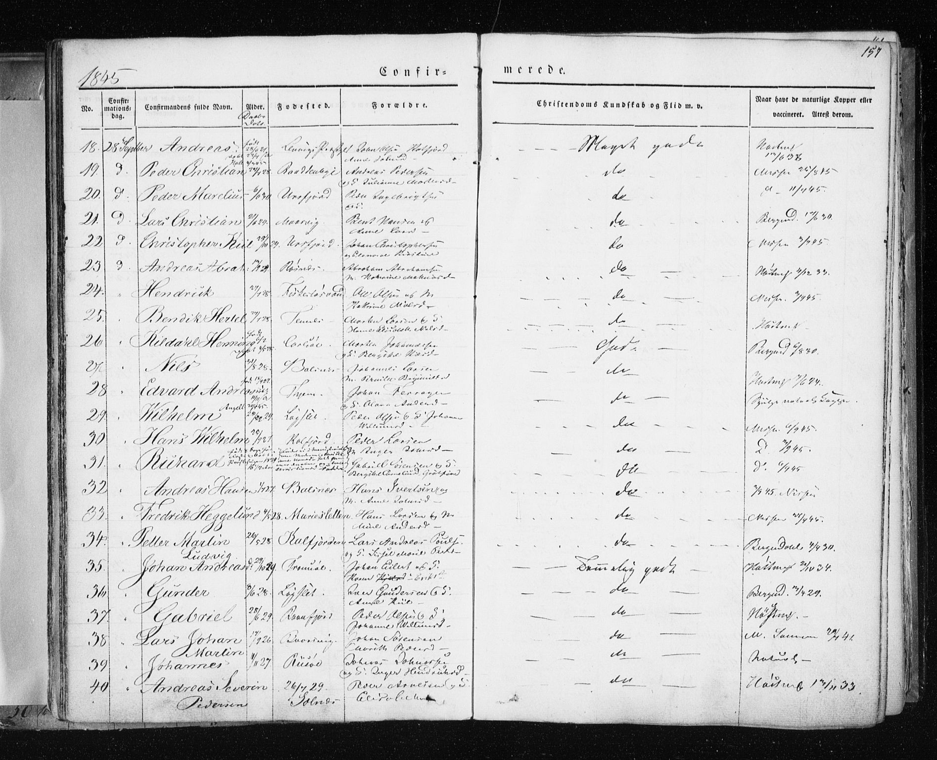 Tromsø sokneprestkontor/stiftsprosti/domprosti, SATØ/S-1343/G/Ga/L0009kirke: Parish register (official) no. 9, 1837-1847, p. 157