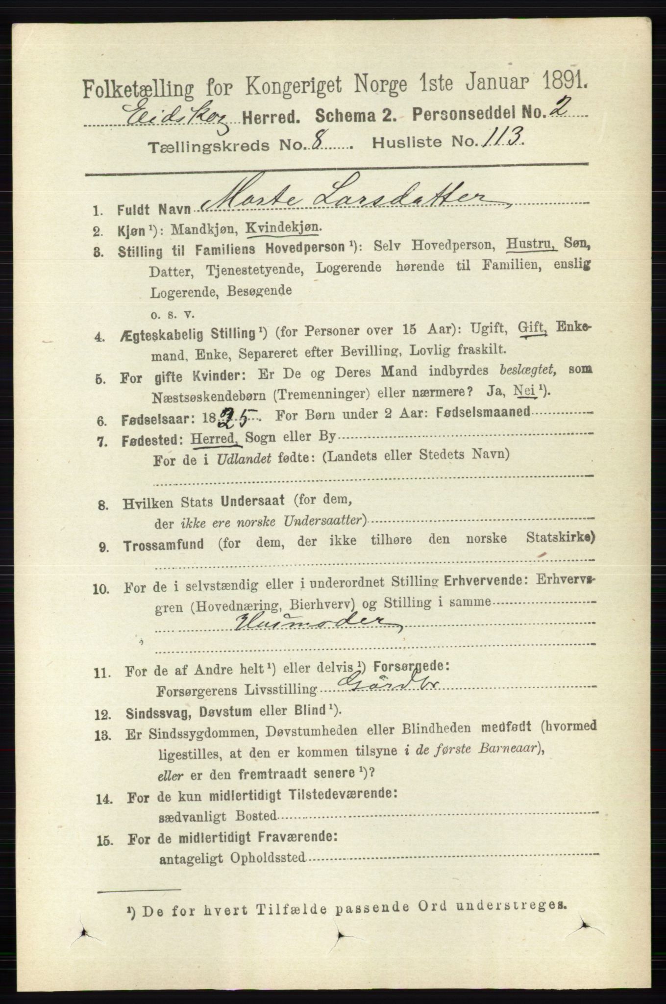 RA, 1891 census for 0420 Eidskog, 1891, p. 5191