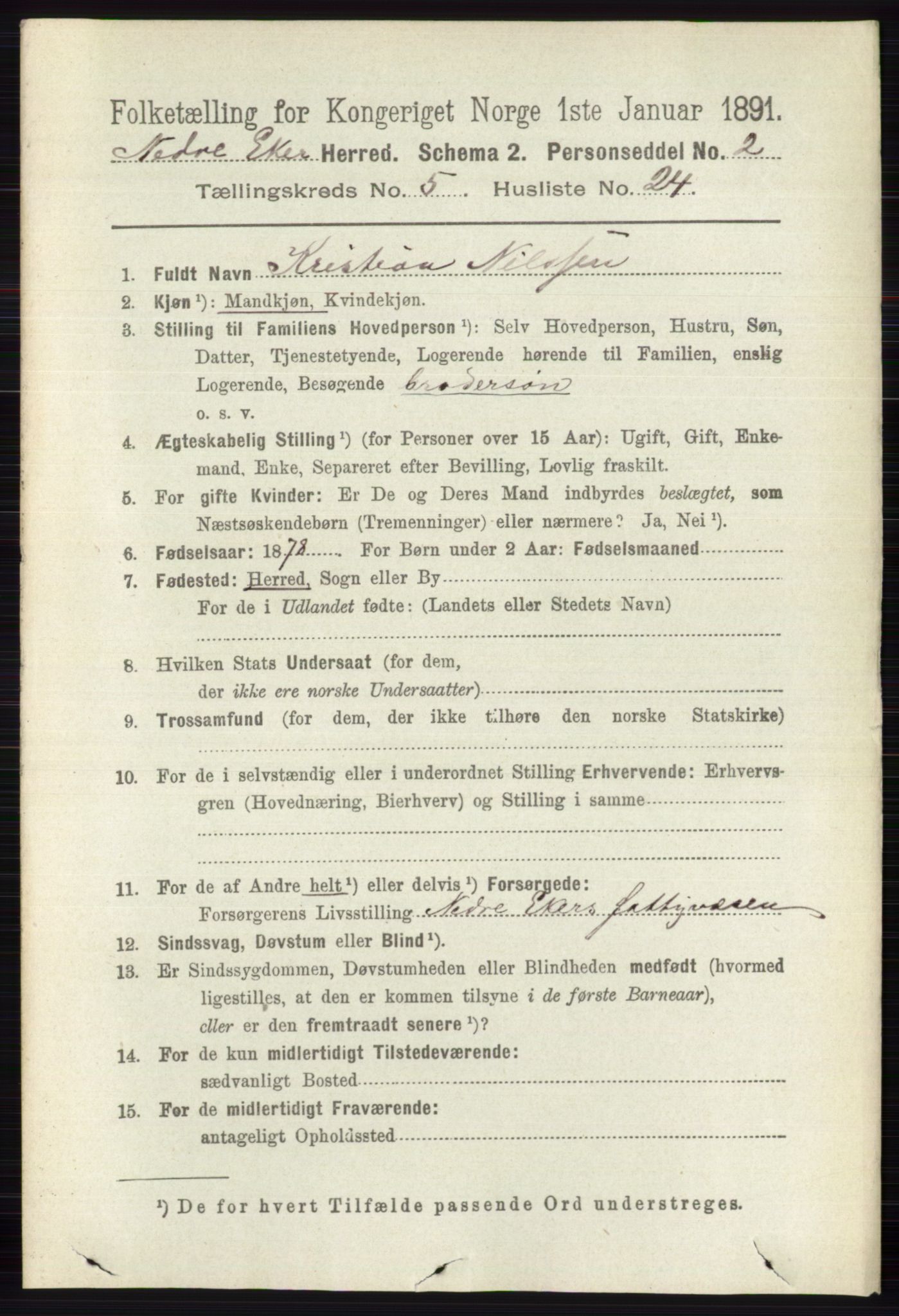 RA, 1891 census for 0625 Nedre Eiker, 1891, p. 2463