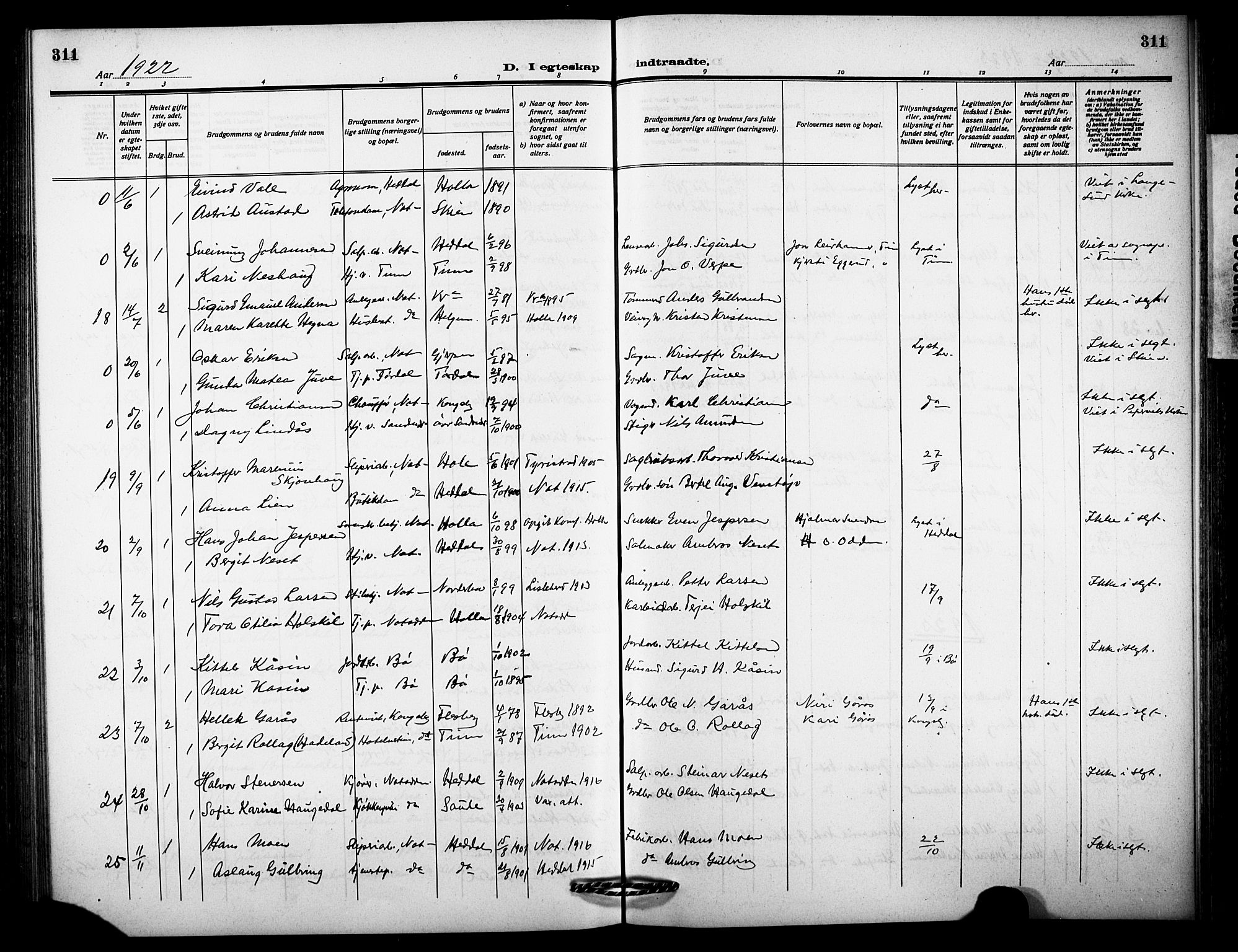 Notodden kirkebøker, AV/SAKO-A-290/G/Ga/L0001: Parish register (copy) no. 1, 1912-1923, p. 311