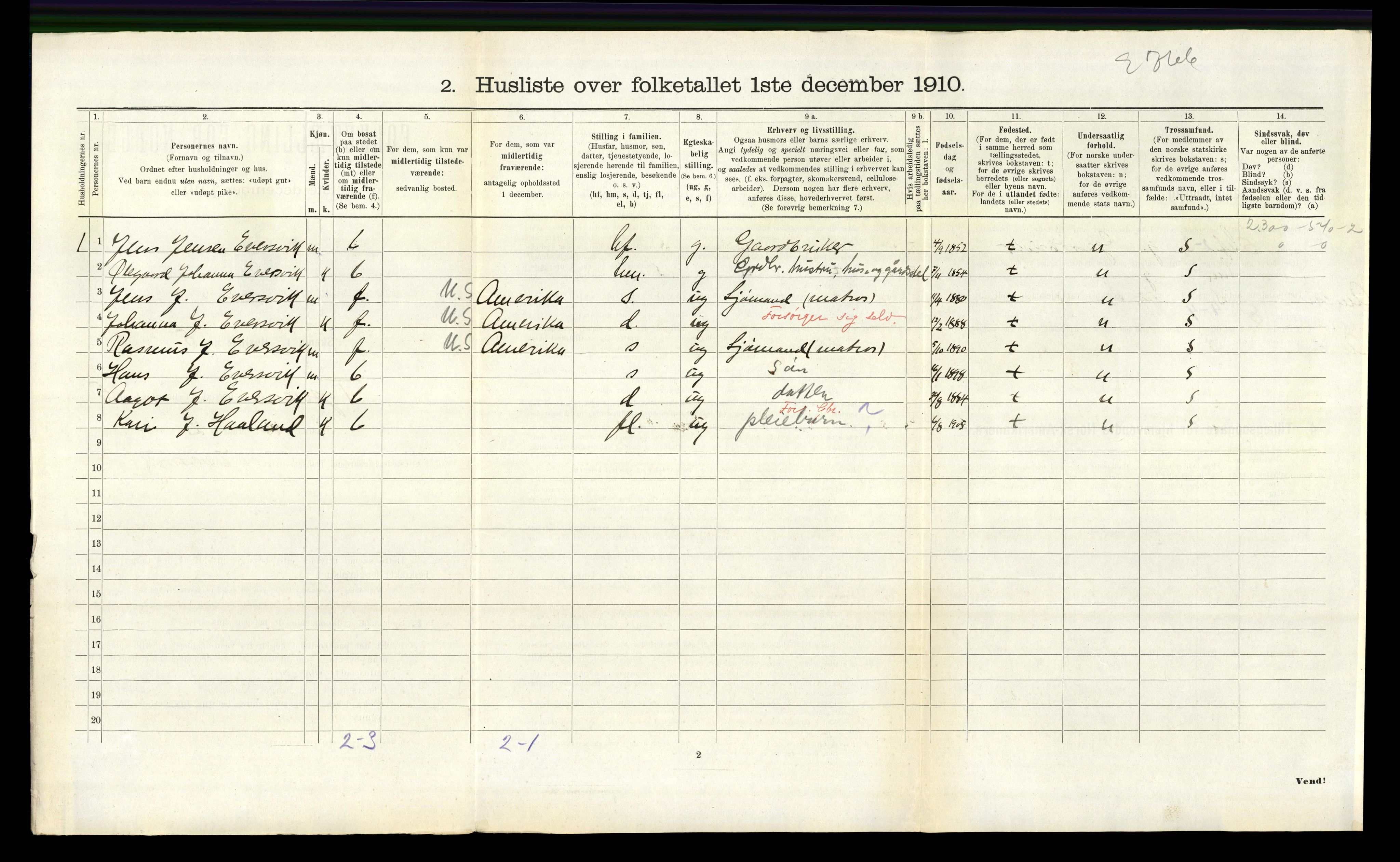 RA, 1910 census for Tysnes, 1910, p. 485