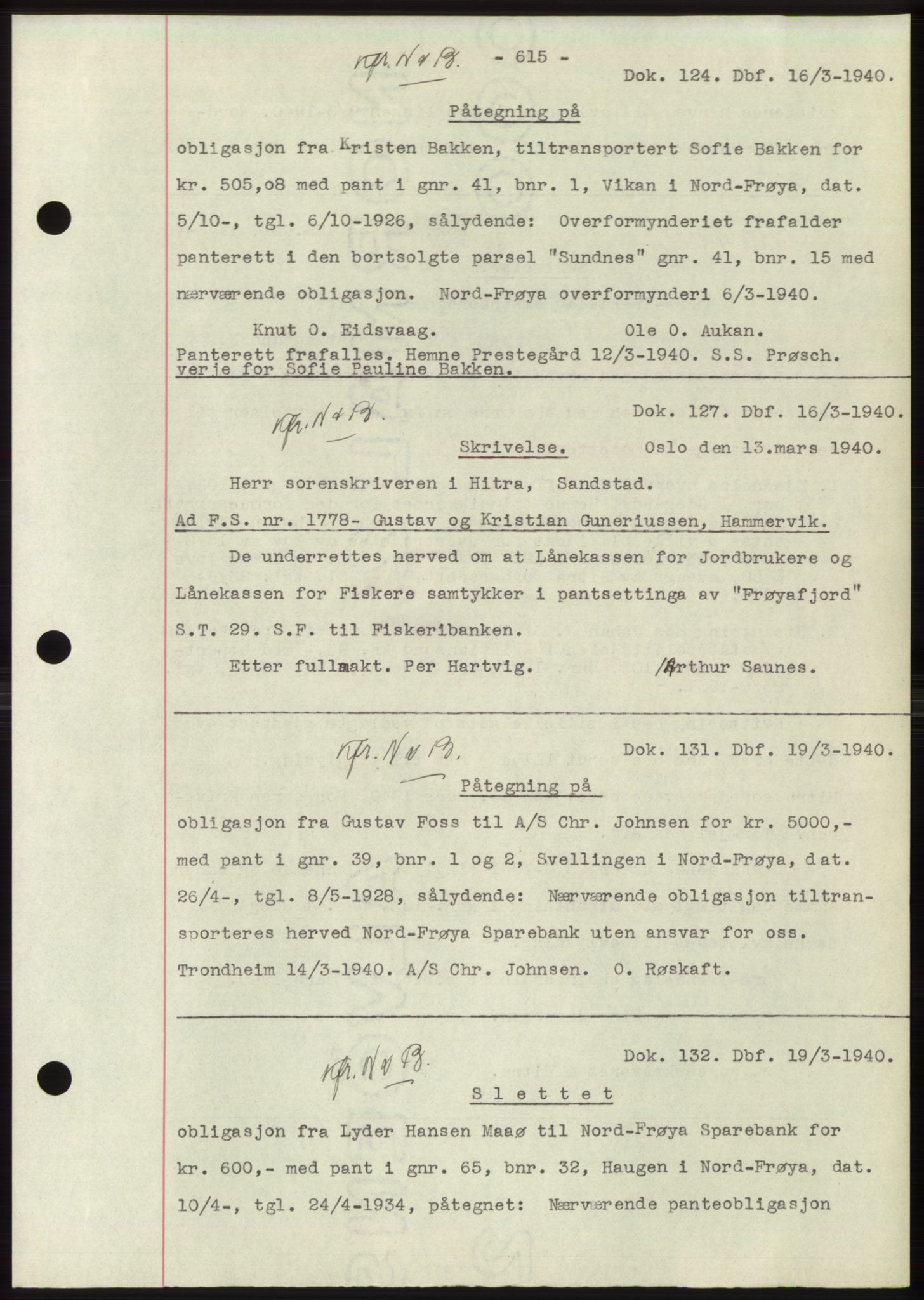 Hitra sorenskriveri, AV/SAT-A-0018/2/2C/2Ca: Mortgage book no. C1, 1936-1945, Diary no: : 124/1940