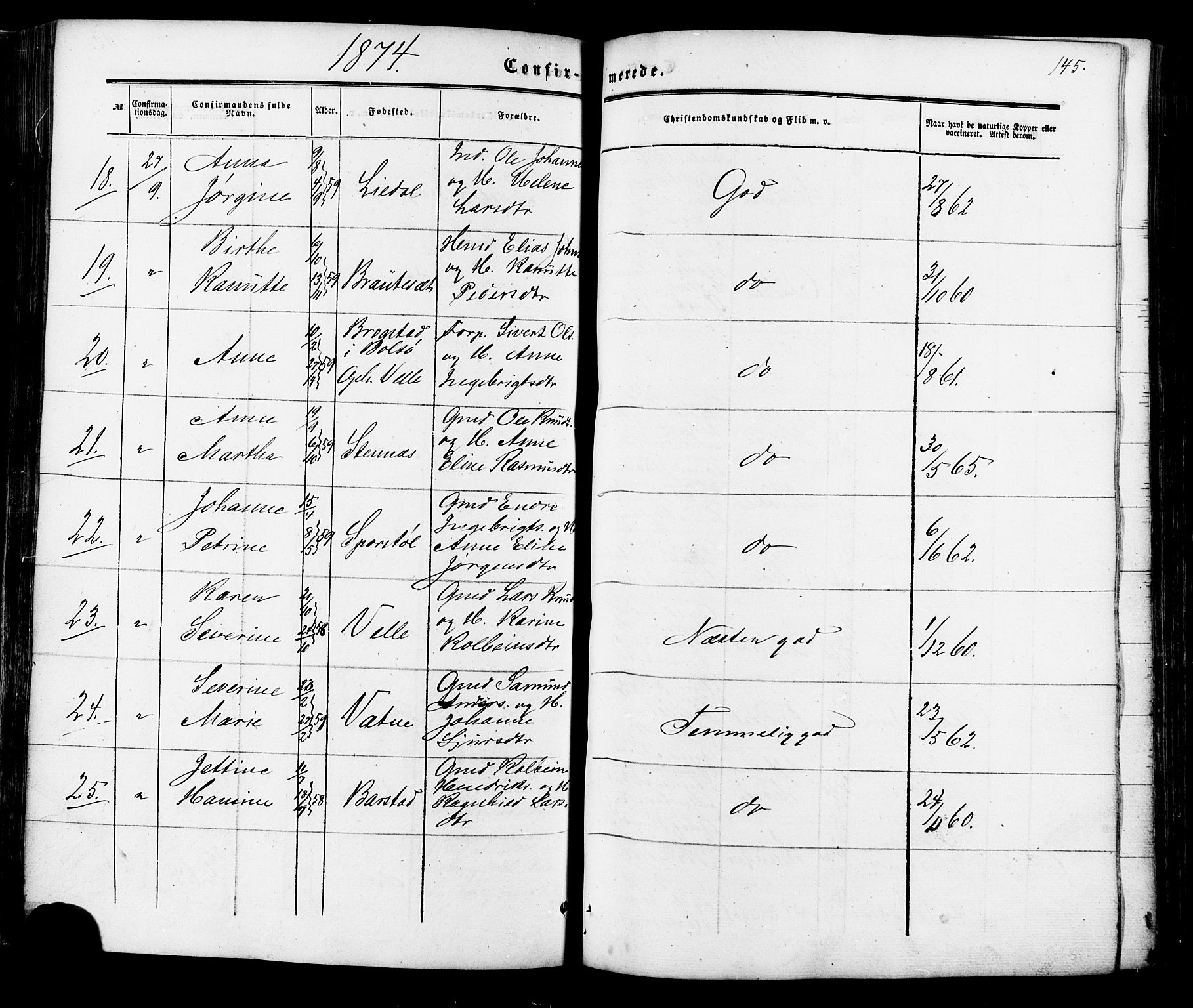 Ministerialprotokoller, klokkerbøker og fødselsregistre - Møre og Romsdal, AV/SAT-A-1454/513/L0175: Parish register (official) no. 513A02, 1856-1877, p. 145