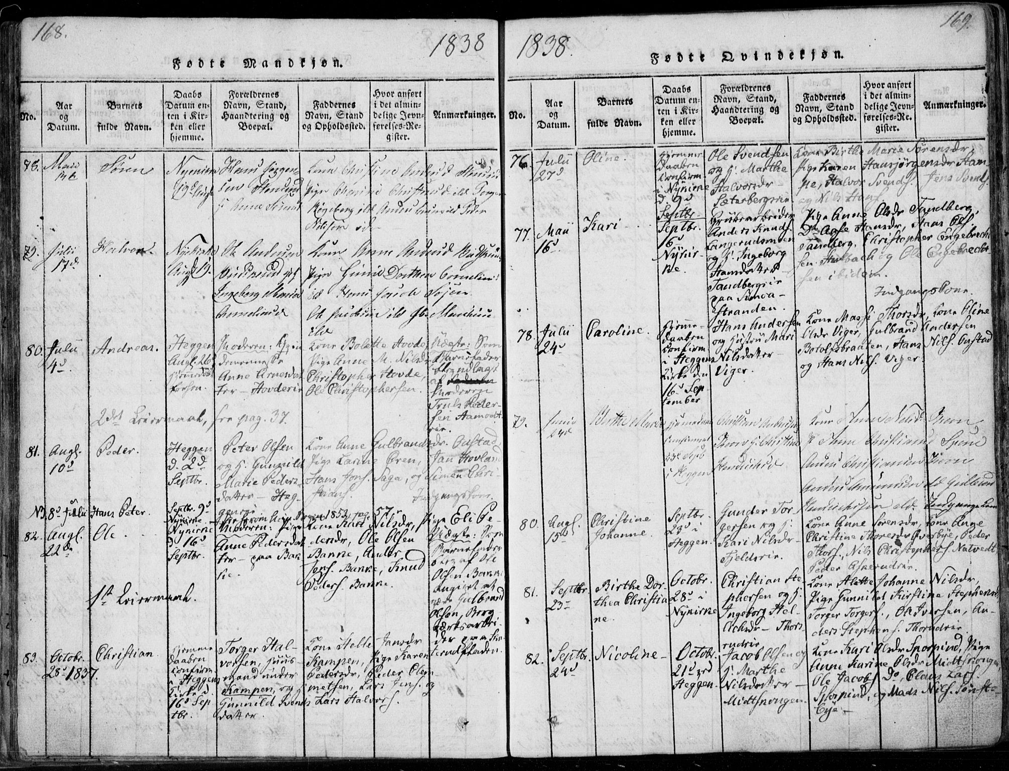 Modum kirkebøker, AV/SAKO-A-234/F/Fa/L0006: Parish register (official) no. 6, 1832-1841, p. 168-169