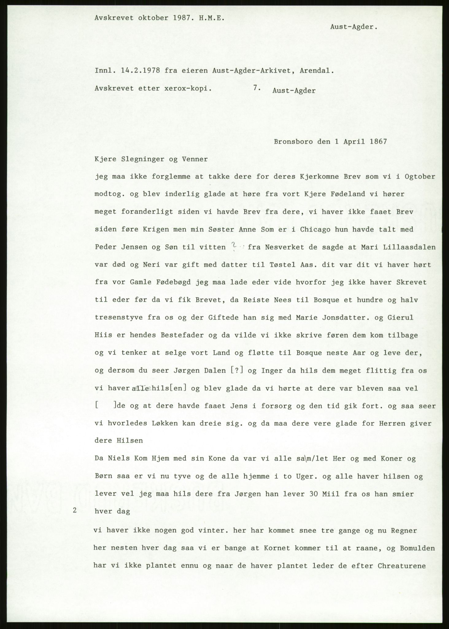 Samlinger til kildeutgivelse, Amerikabrevene, AV/RA-EA-4057/F/L0026: Innlån fra Aust-Agder: Aust-Agder-Arkivet - Erickson, 1838-1914, p. 125