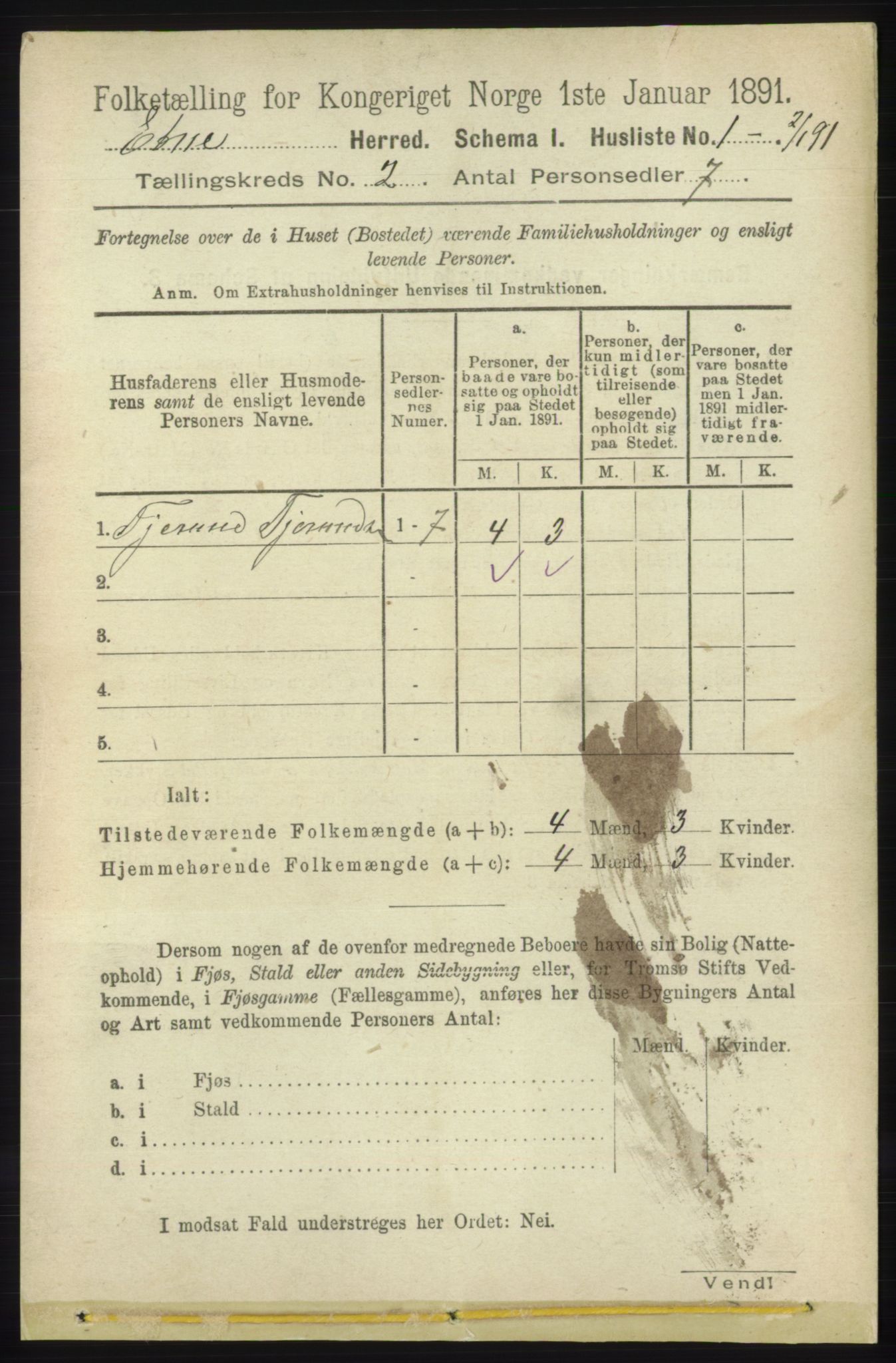 RA, 1891 census for 1211 Etne, 1891, p. 261