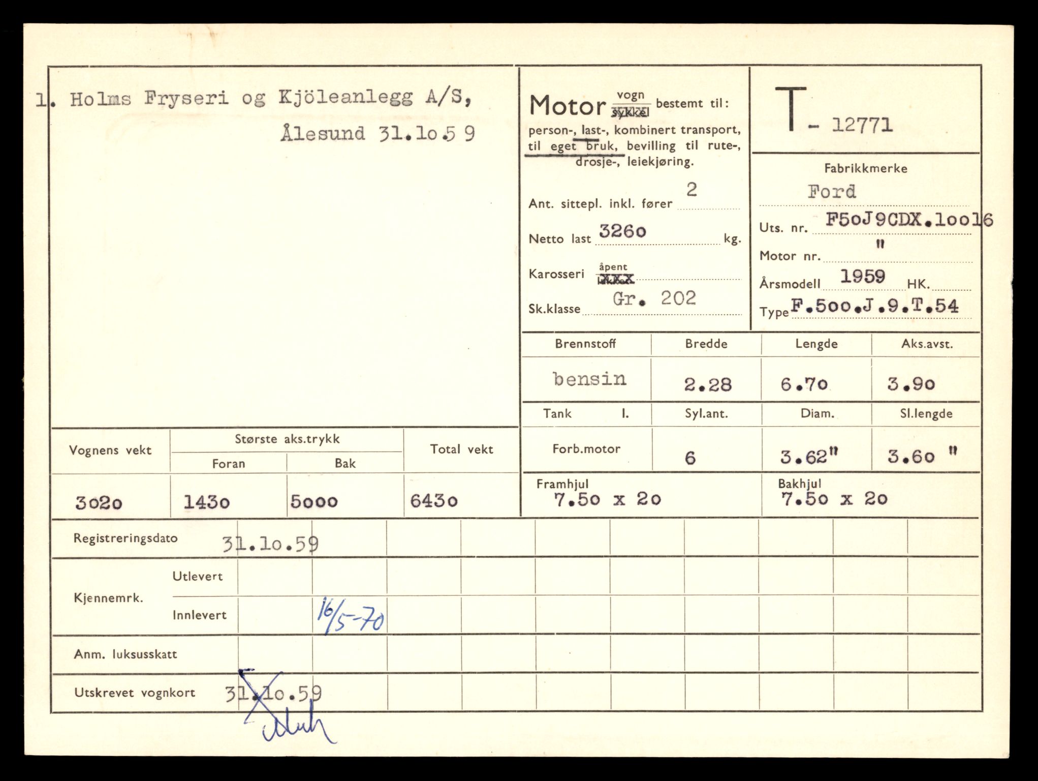 Møre og Romsdal vegkontor - Ålesund trafikkstasjon, AV/SAT-A-4099/F/Fe/L0035: Registreringskort for kjøretøy T 12653 - T 12829, 1927-1998, p. 2764