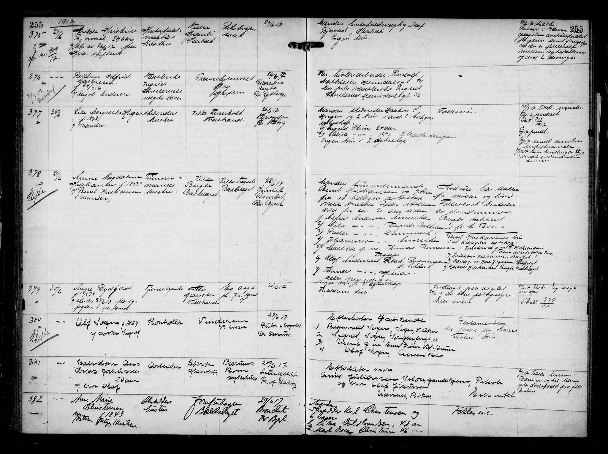 Aker kriminaldommer, skifte- og auksjonsforvalterembete, AV/SAO-A-10452/H/Hb/Hba/Hbaa/L0004: Dødsfallsprotokoll, 1914-1918, p. 255