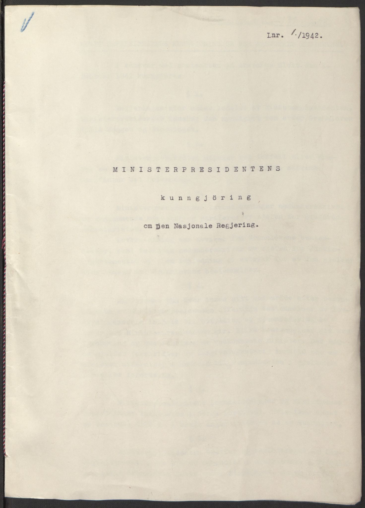 NS-administrasjonen 1940-1945 (Statsrådsekretariatet, de kommisariske statsråder mm), RA/S-4279/D/Db/L0097: Lover I, 1942, p. 2