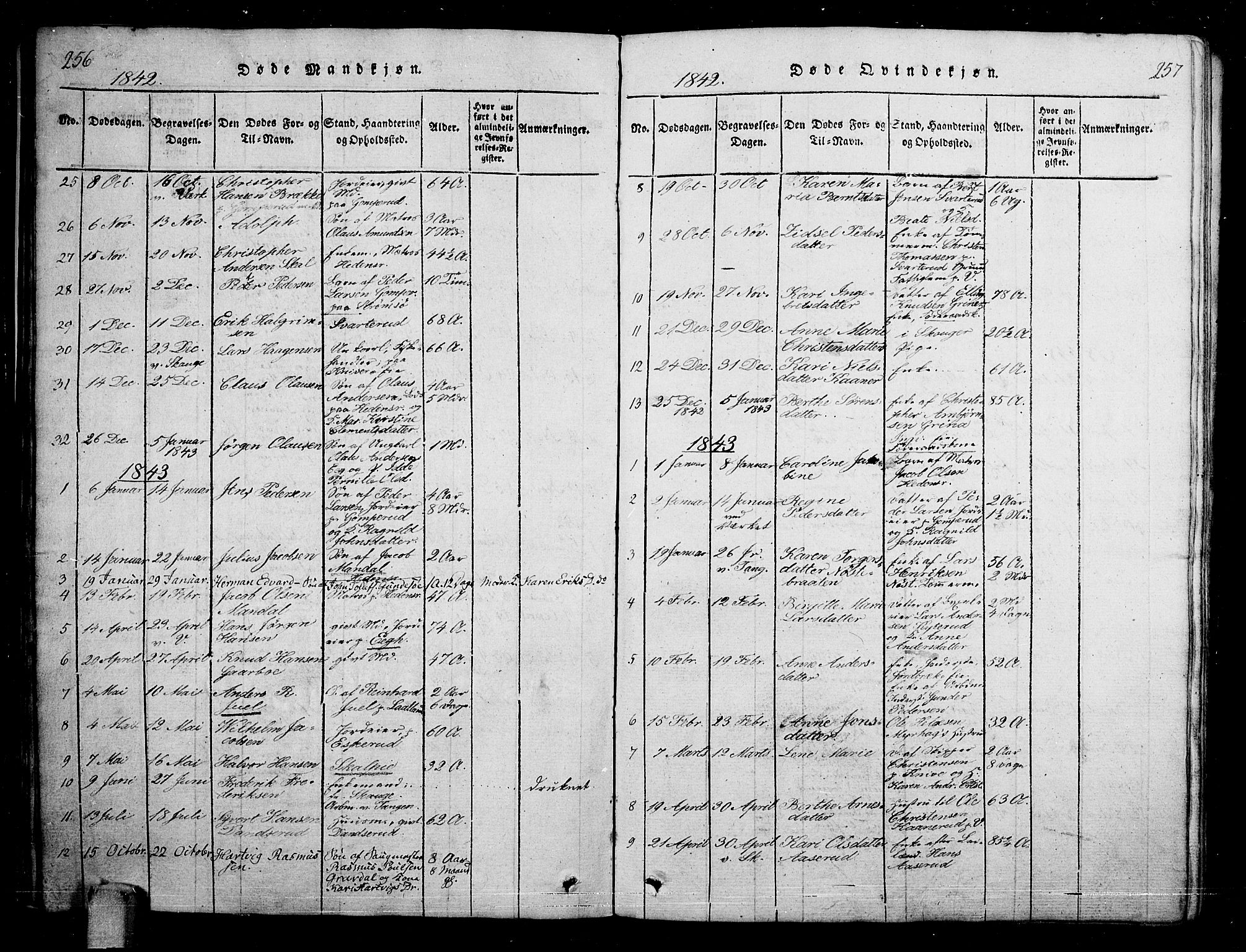 Skoger kirkebøker, SAKO/A-59/G/Ga/L0001: Parish register (copy) no. I 1, 1814-1845, p. 256-257