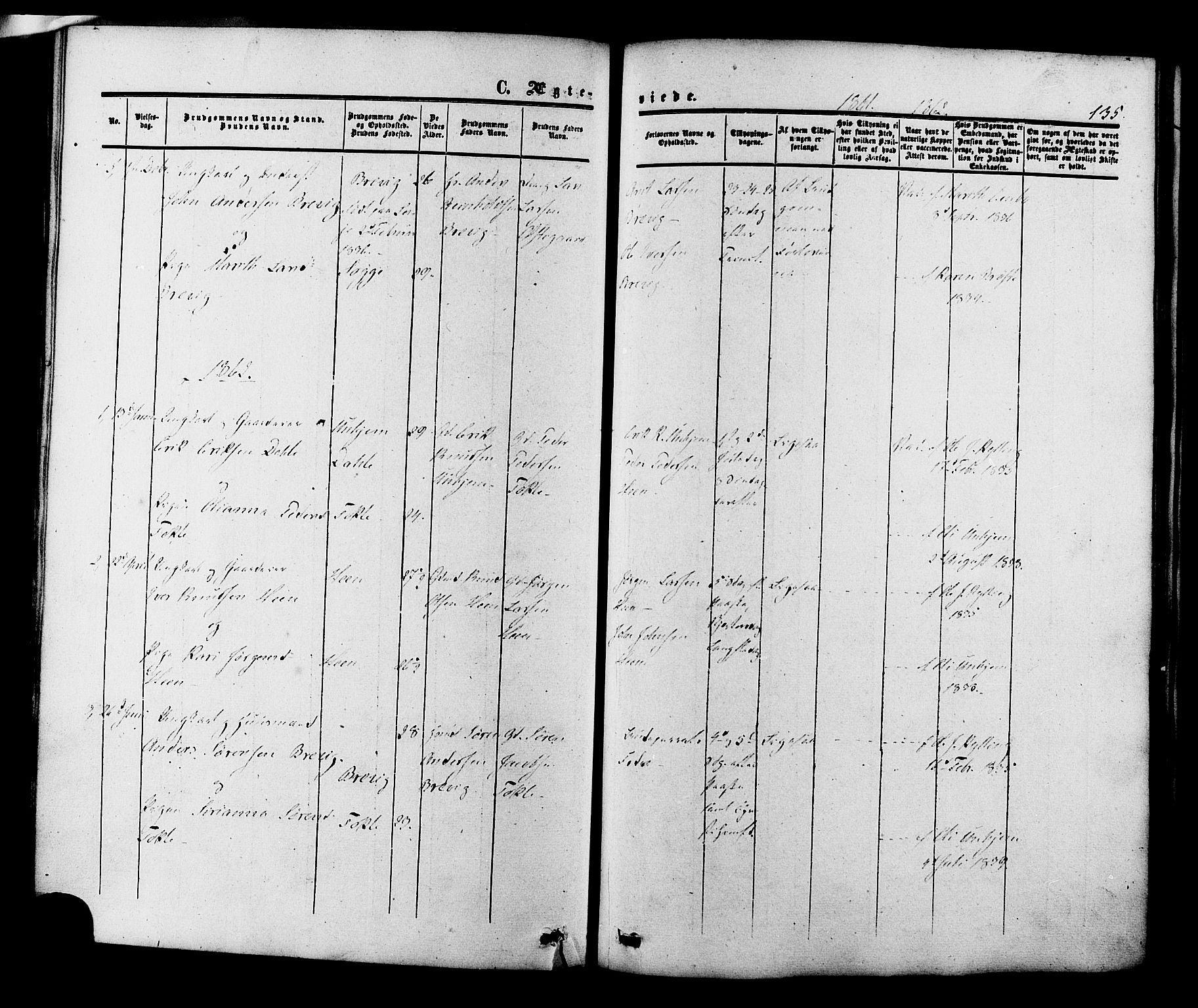 Ministerialprotokoller, klokkerbøker og fødselsregistre - Møre og Romsdal, SAT/A-1454/545/L0586: Parish register (official) no. 545A02, 1854-1877, p. 135