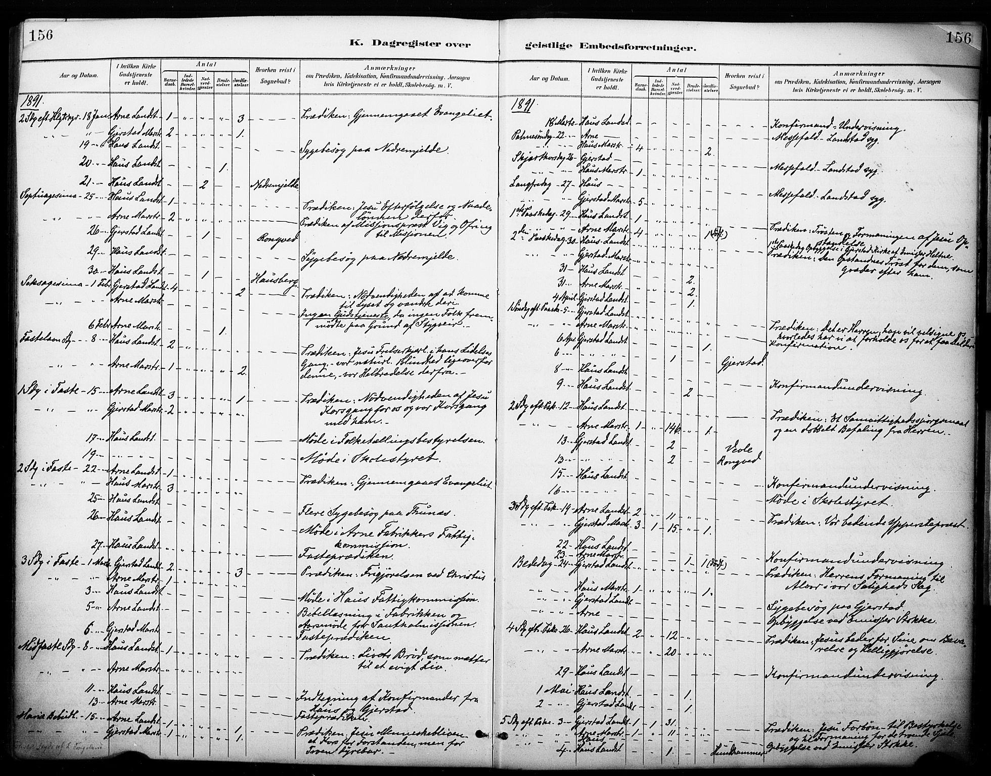 Haus sokneprestembete, SAB/A-75601/H/Haa: Parish register (official) no. B 1, 1887-1898, p. 156