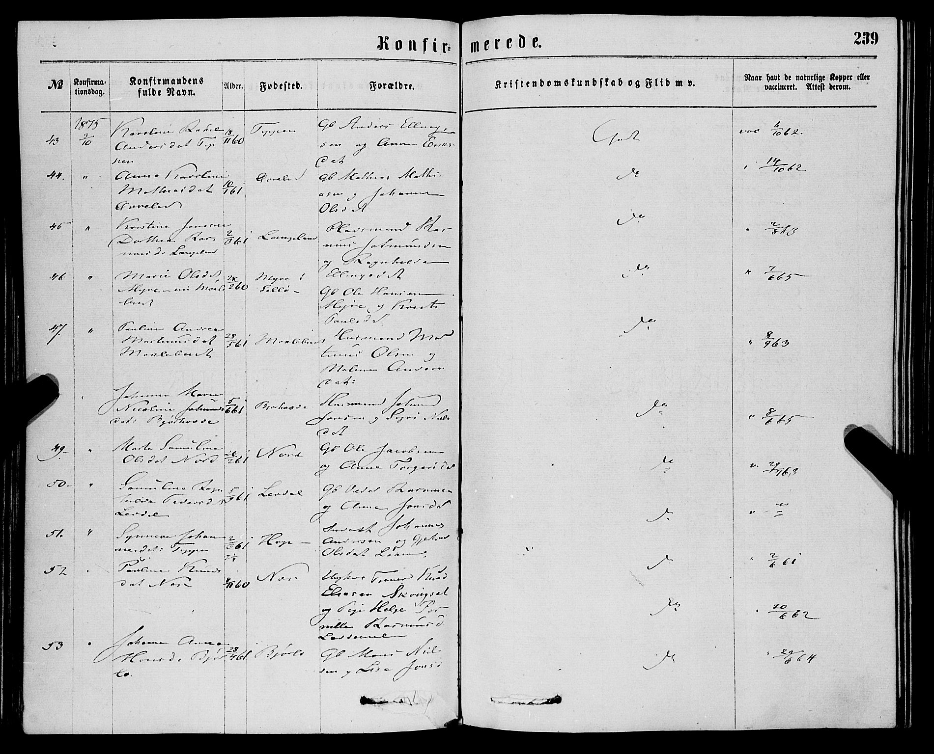 Eid sokneprestembete, AV/SAB-A-82301/H/Haa/Haaa/L0010: Parish register (official) no. A 10, 1867-1878, p. 239