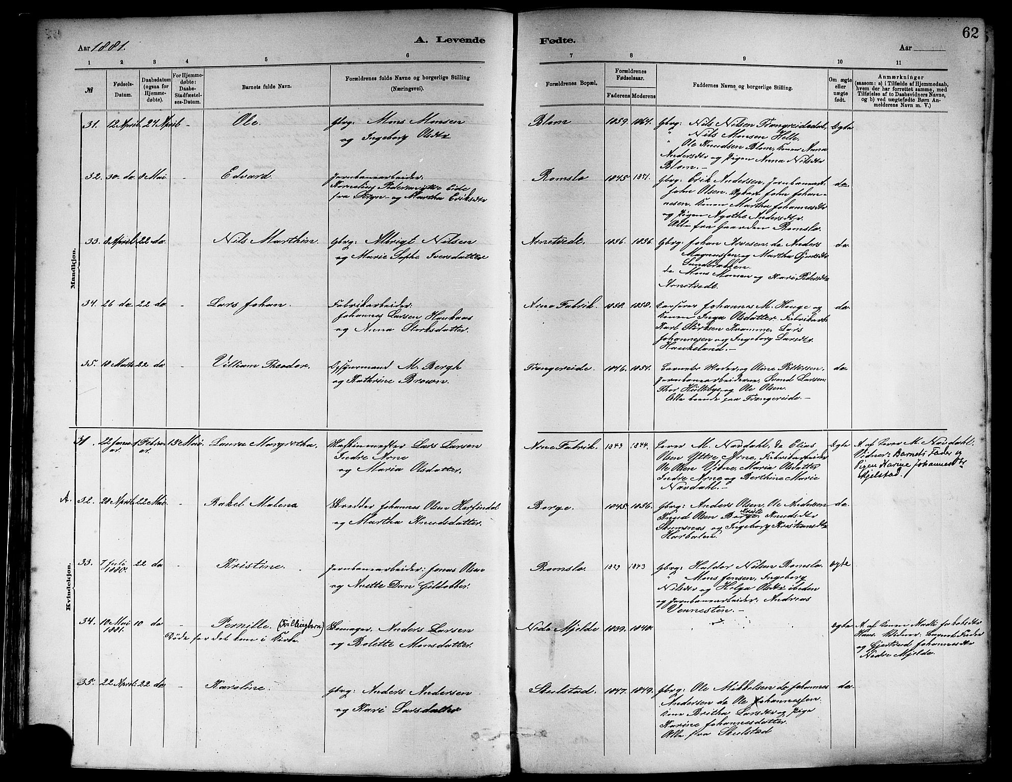Haus sokneprestembete, AV/SAB-A-75601/H/Haa: Parish register (official) no. A 19I, 1878-1886, p. 62