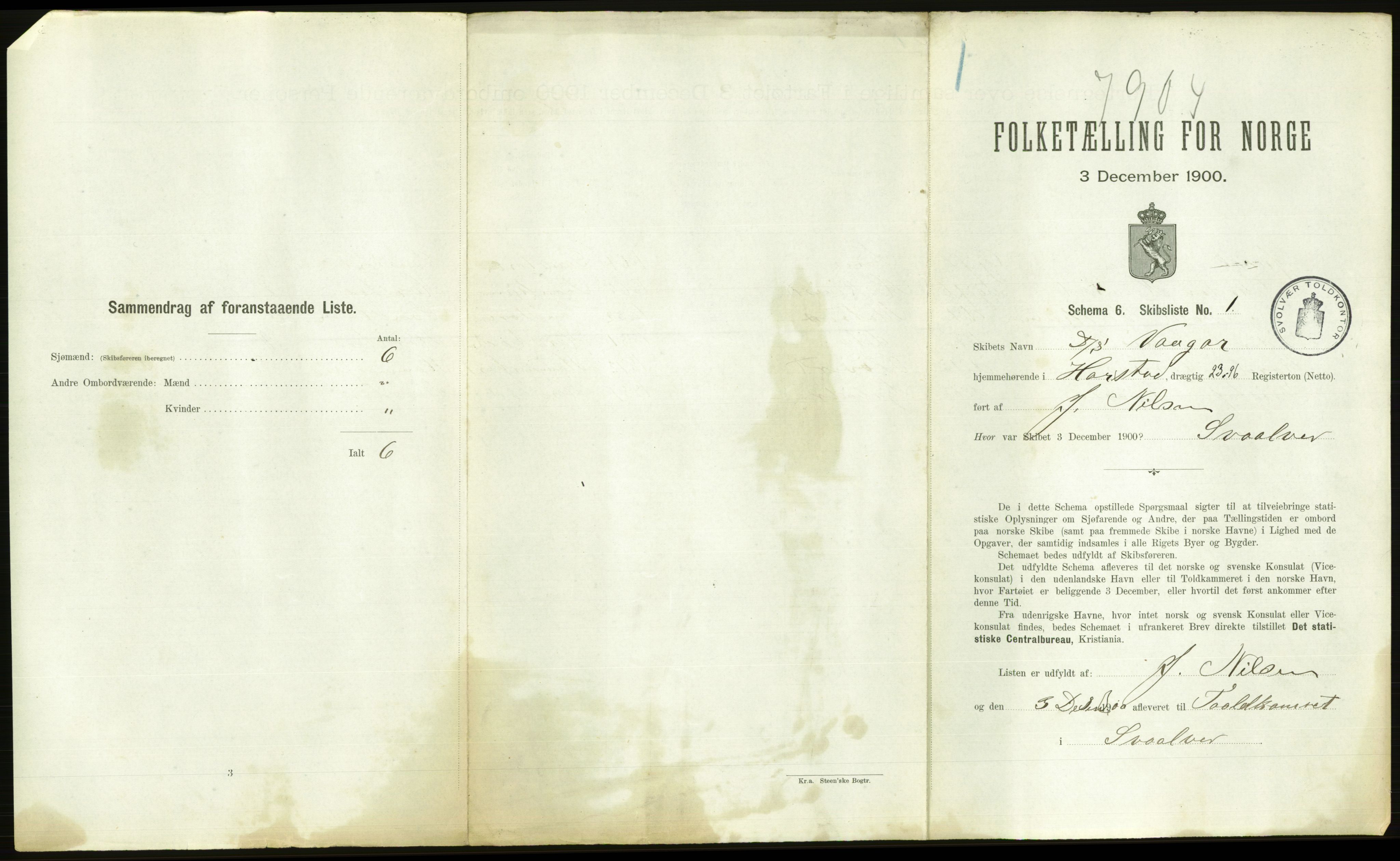 RA, 1900 Census - ship lists from ships in Norwegian harbours, harbours abroad and at sea, 1900, p. 2663