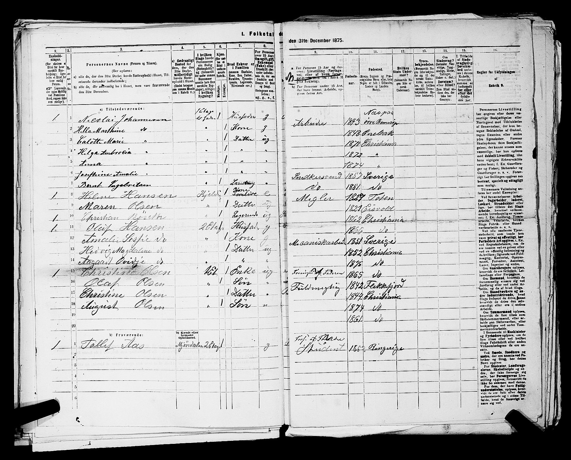 RA, 1875 census for 0301 Kristiania, 1875, p. 1400