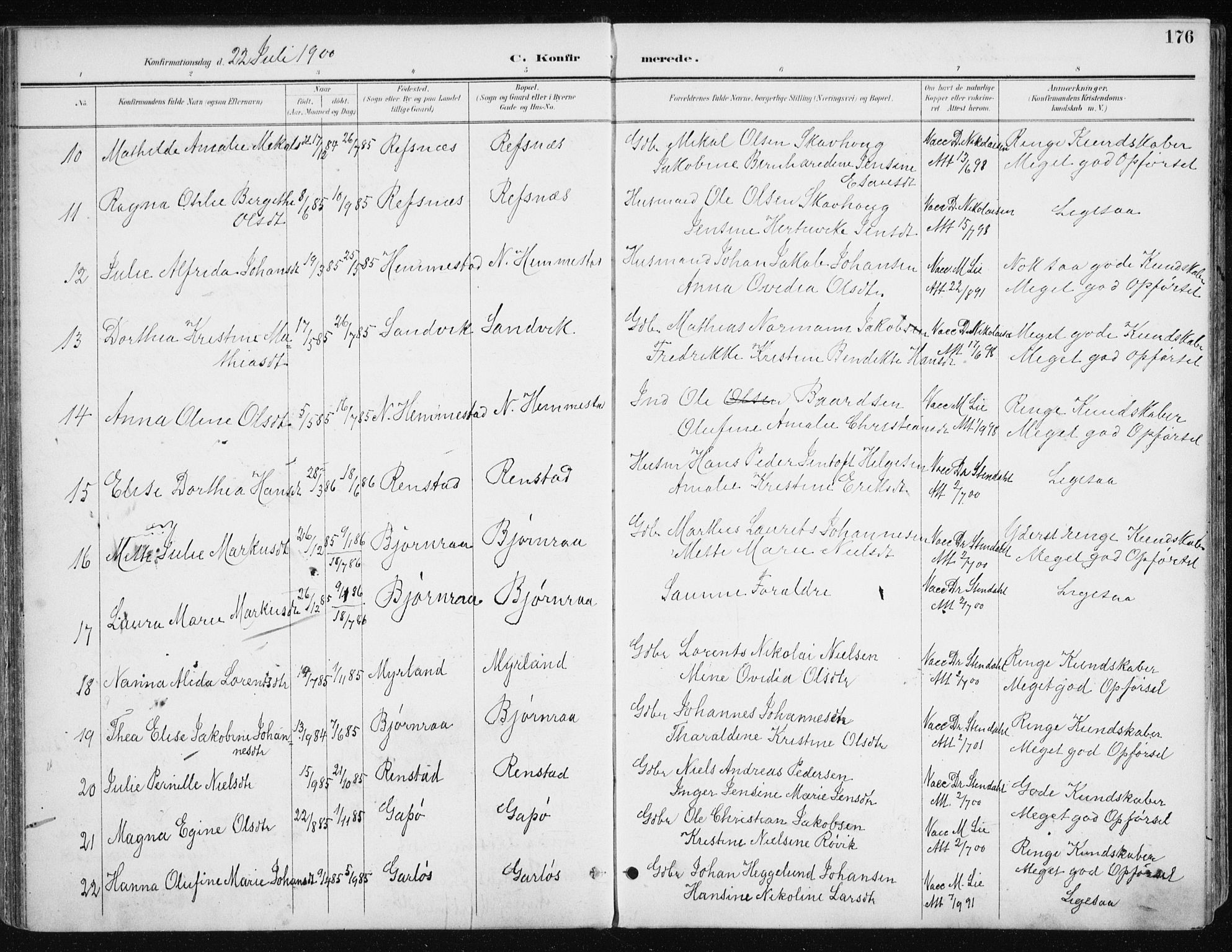 Kvæfjord sokneprestkontor, AV/SATØ-S-1323/G/Ga/Gaa/L0006kirke: Parish register (official) no. 6, 1895-1914, p. 176