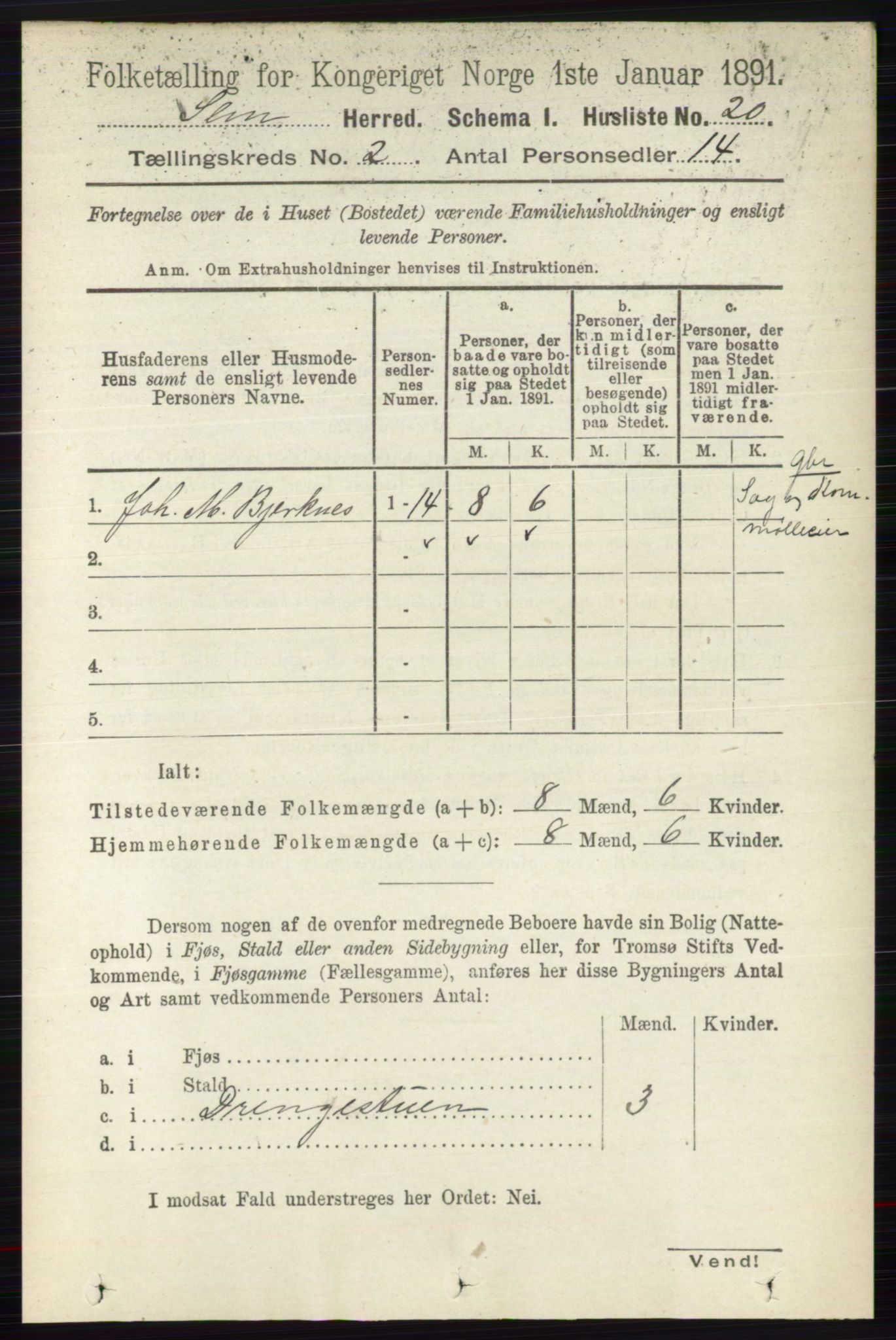 RA, 1891 census for 0721 Sem, 1891, p. 608