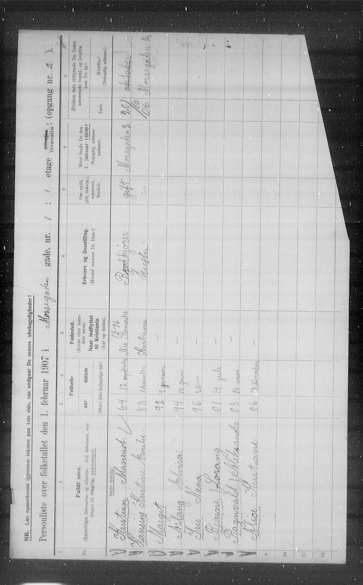 OBA, Municipal Census 1907 for Kristiania, 1907, p. 33534