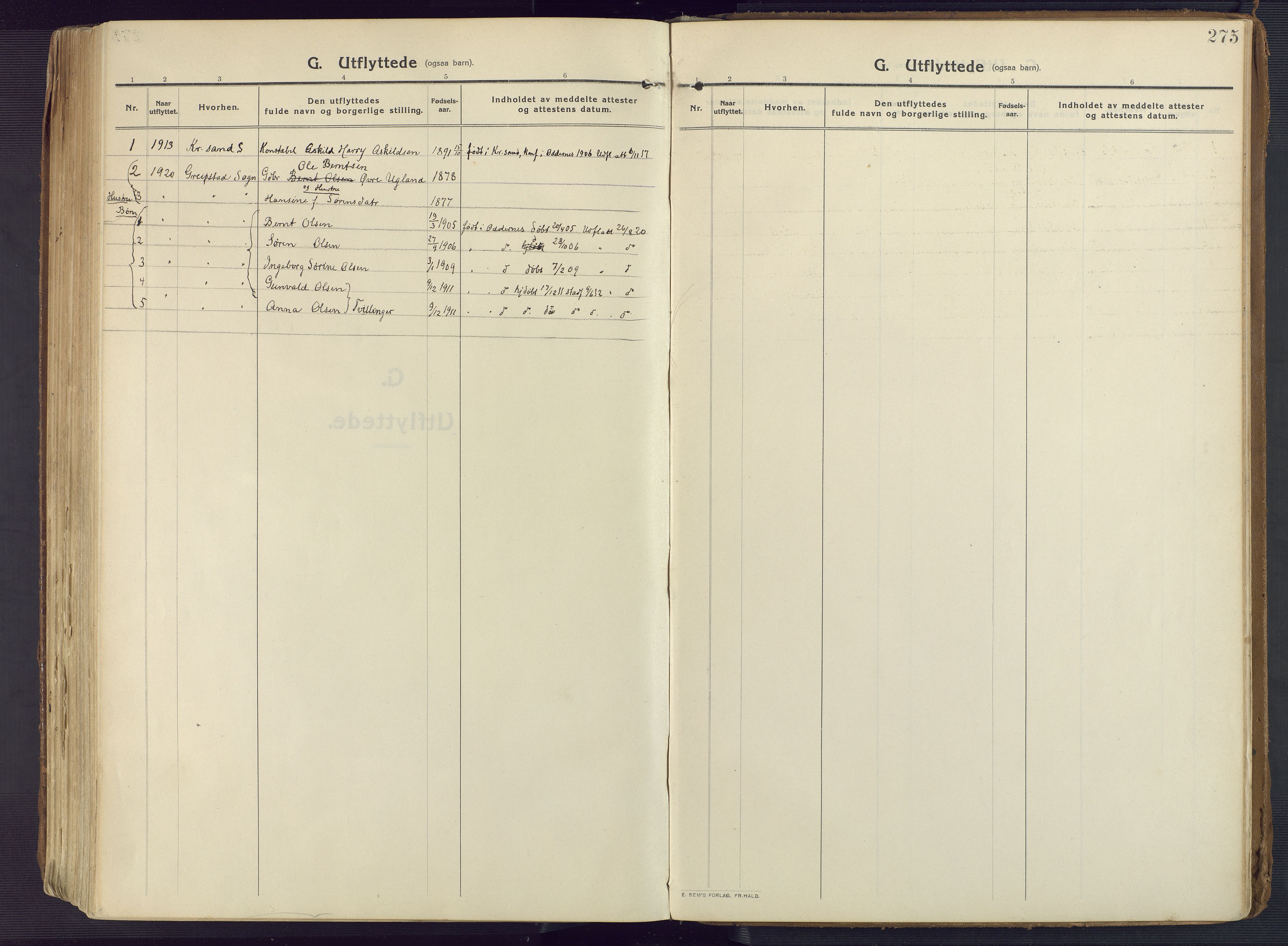 Oddernes sokneprestkontor, AV/SAK-1111-0033/F/Fa/Faa/L0012: Parish register (official) no. A 12, 1912-1925, p. 275