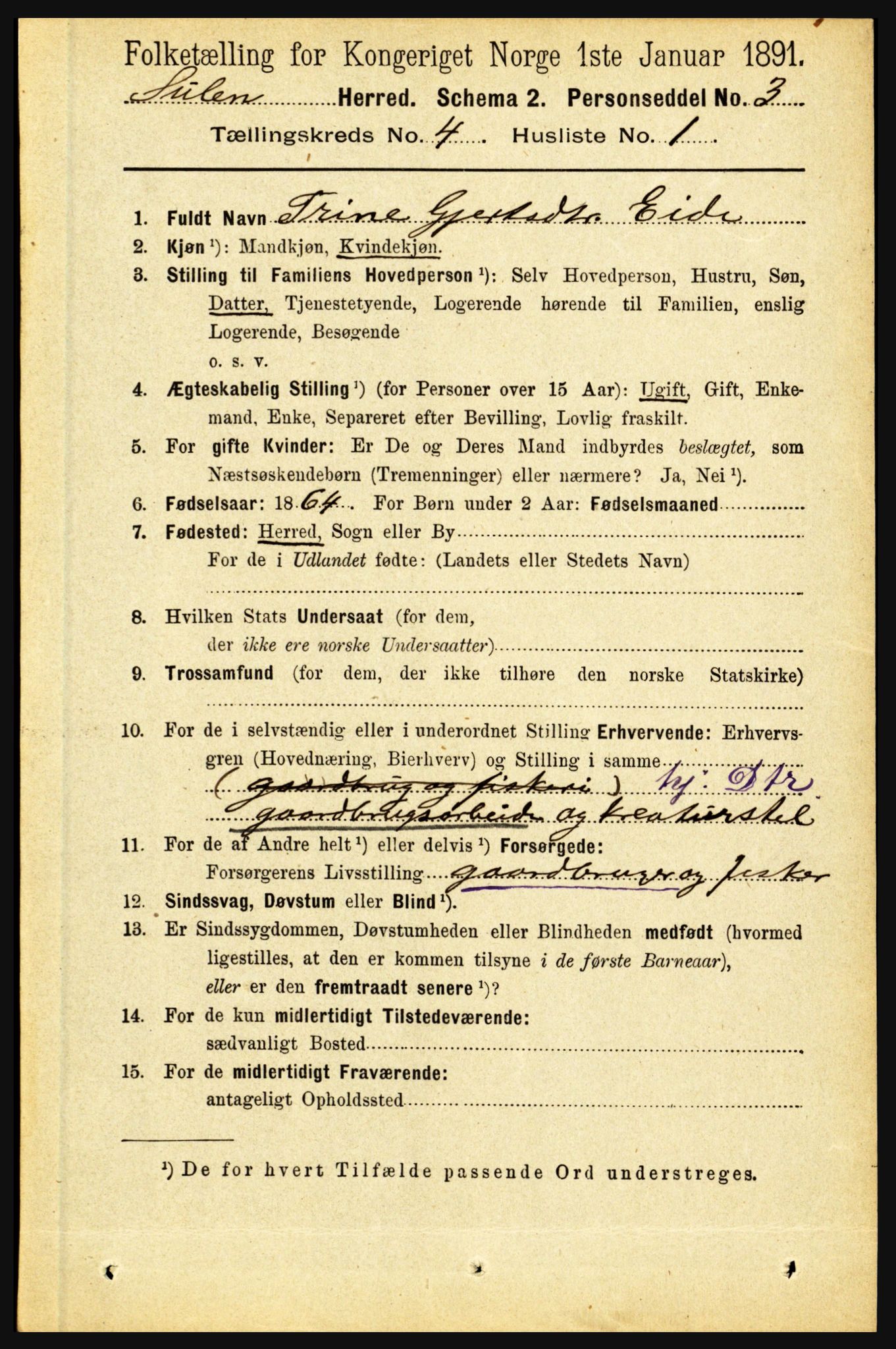 RA, 1891 census for 1412 Solund, 1891, p. 1591