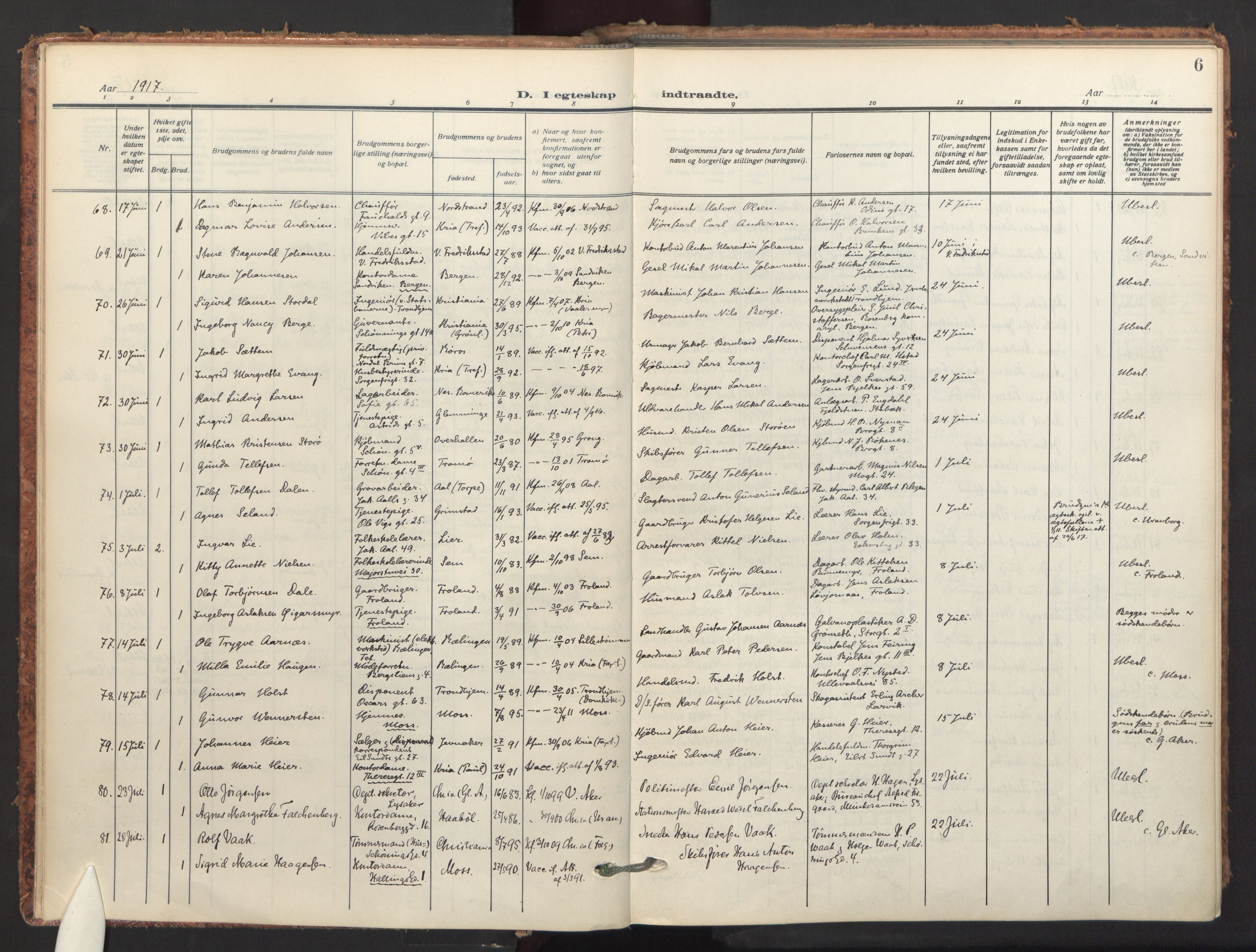 Fagerborg prestekontor Kirkebøker, AV/SAO-A-10844/F/Fa/L0007: Parish register (official) no. 7, 1917-1934, p. 6